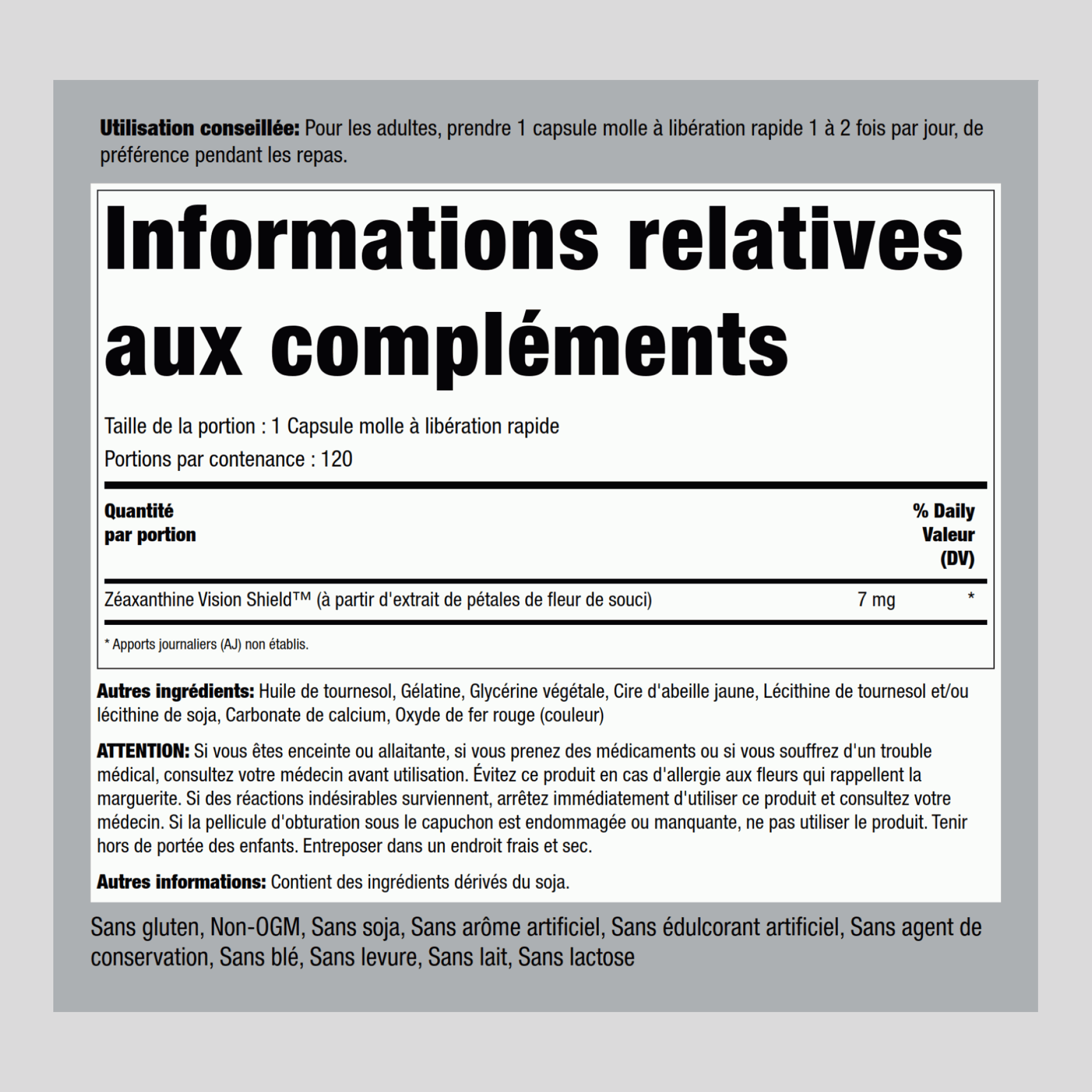 Zéaxanthine,  7 mg 120 Capsules molles à libération rapide 2 Bouteilles