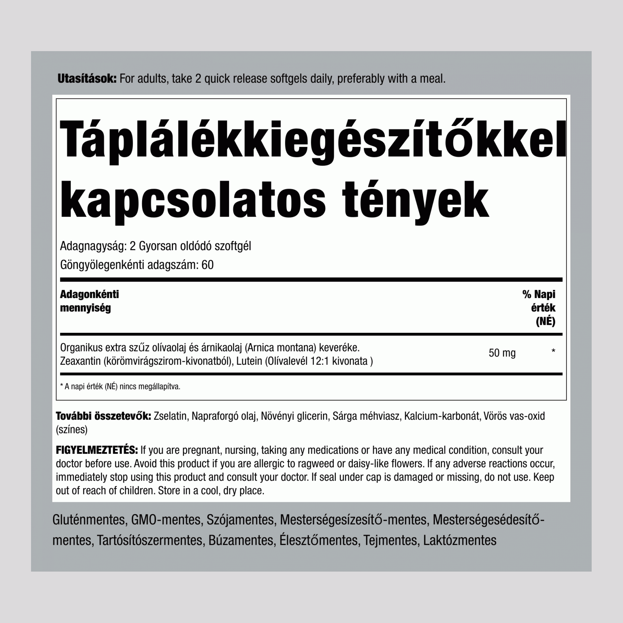 Zeaxantin lutein komplexszel 50 mg (adagonként) 120 Gyorsan oldódó szoftgél 2 Palackok   