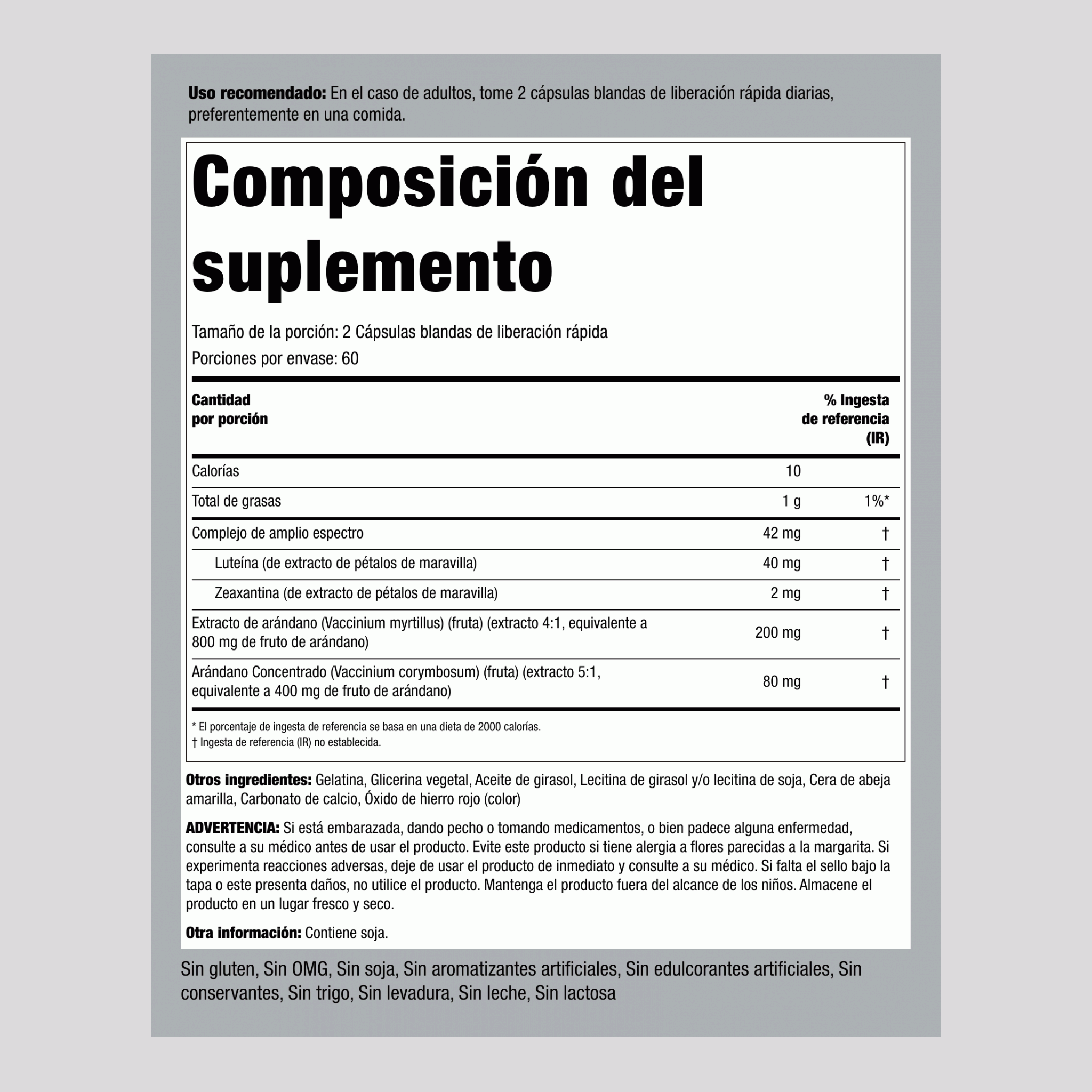 Fórmula ocular de espectro amplio 120 Cápsulas blandas de liberación rápida       