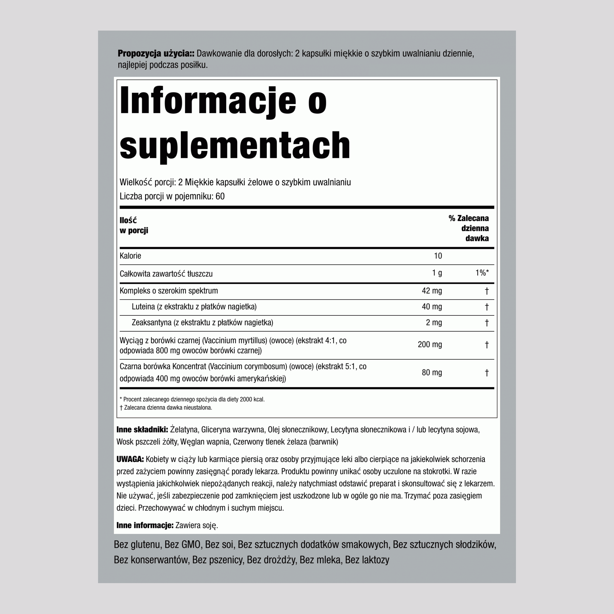 Formuła dla oczu o szerokim działaniu 120 Miękkie kapsułki żelowe o szybkim uwalnianiu       