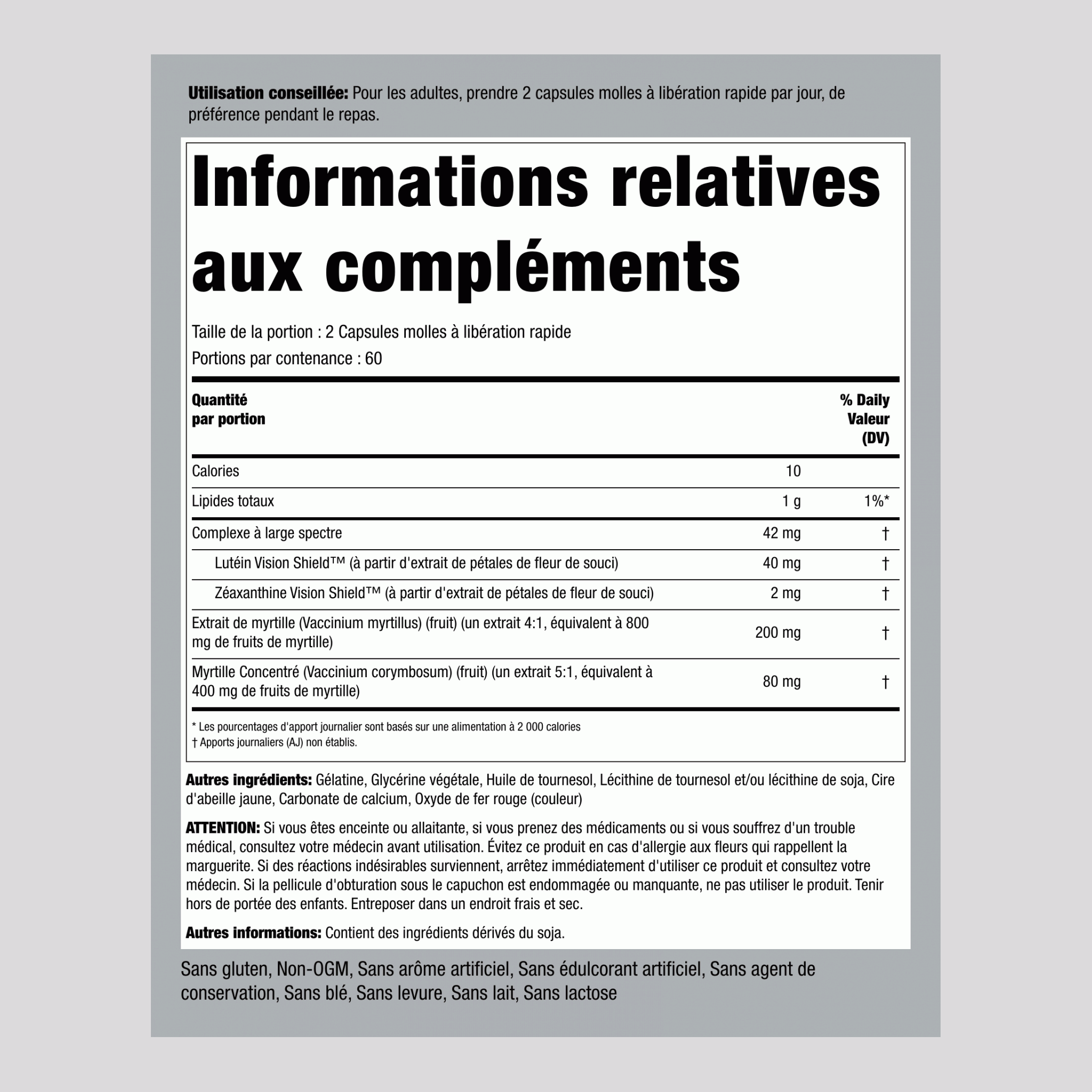 Formule pour les yeux à large spectre,  120 Capsules molles à libération rapide 2 Bouteilles