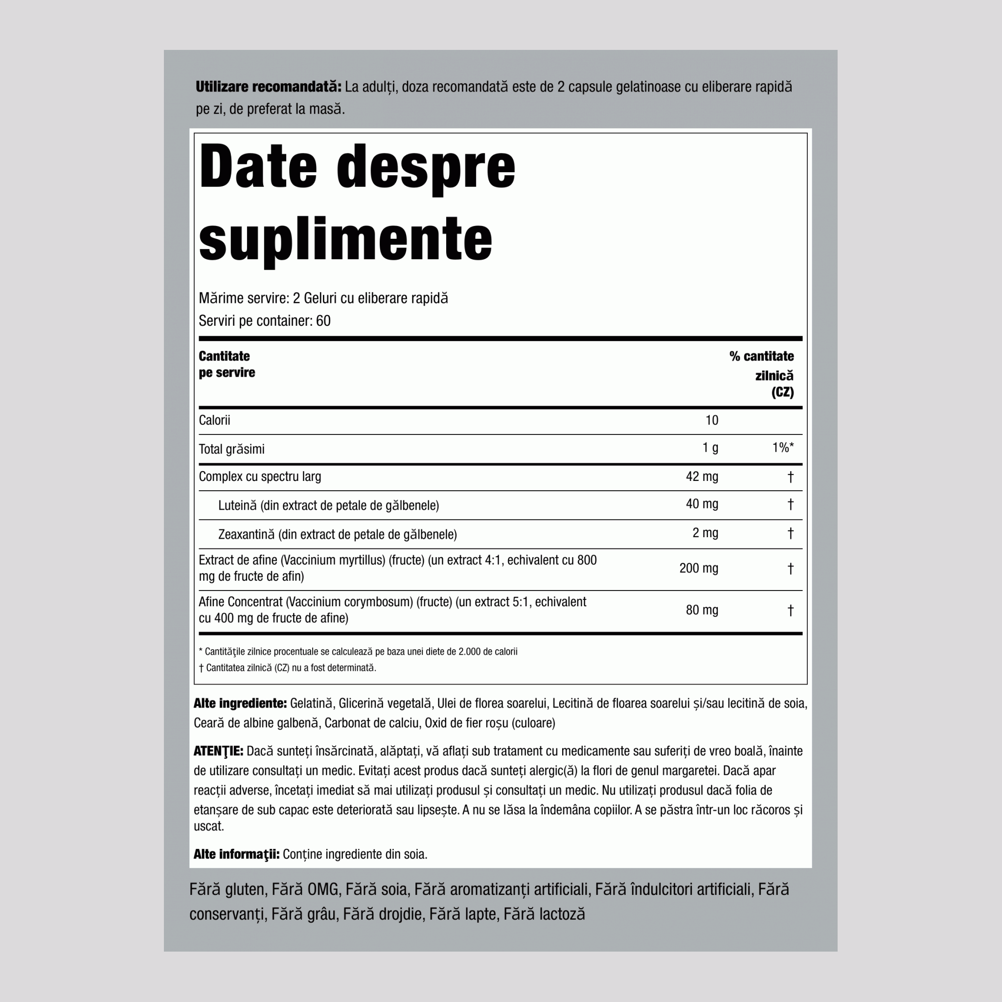 Formulă pentru ochi cu spectru larg,  120 Geluri cu eliberare rapidă 2 Sticle