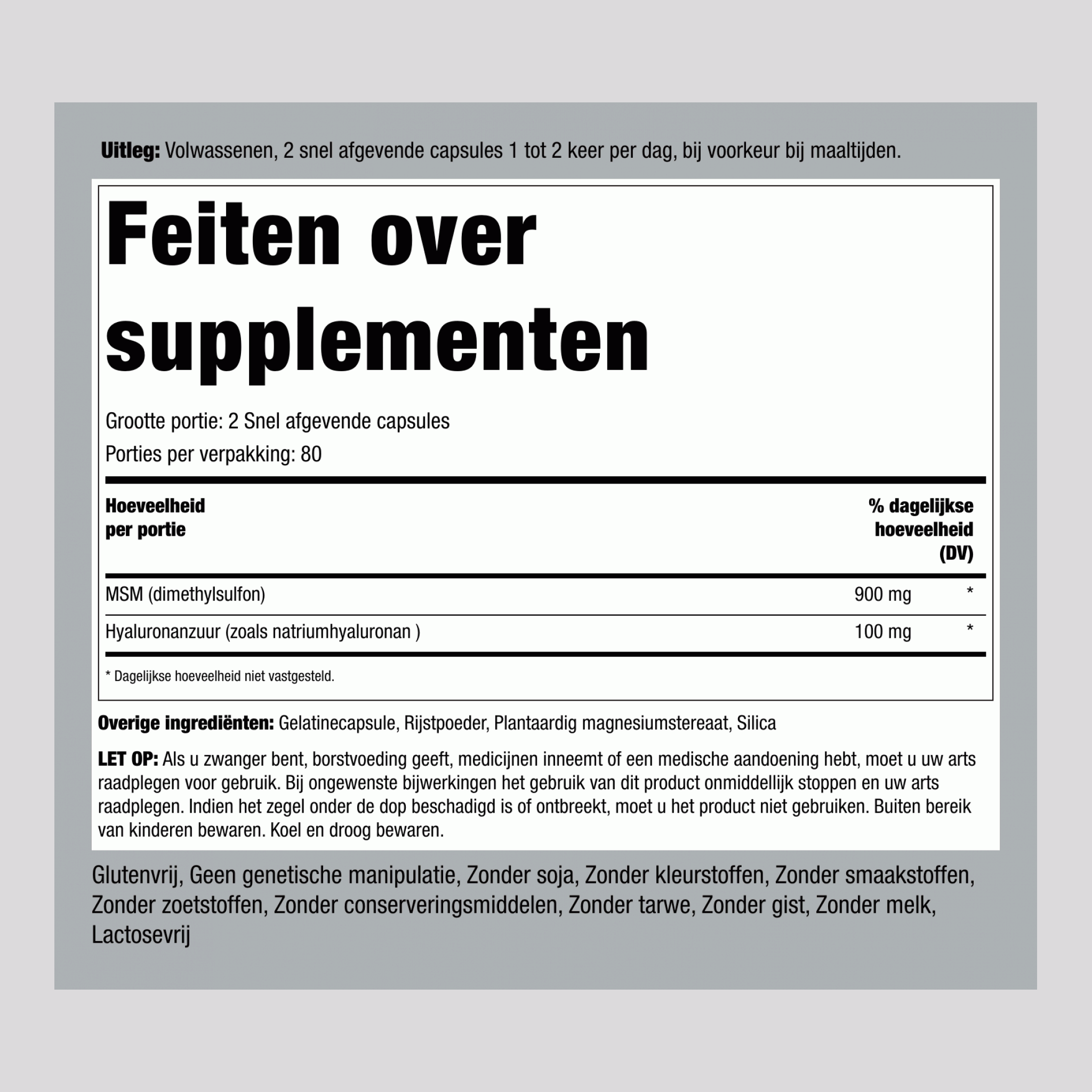 Hyaluronanzuur met MSM 160 Snel afgevende capsules ,2 Flessen     