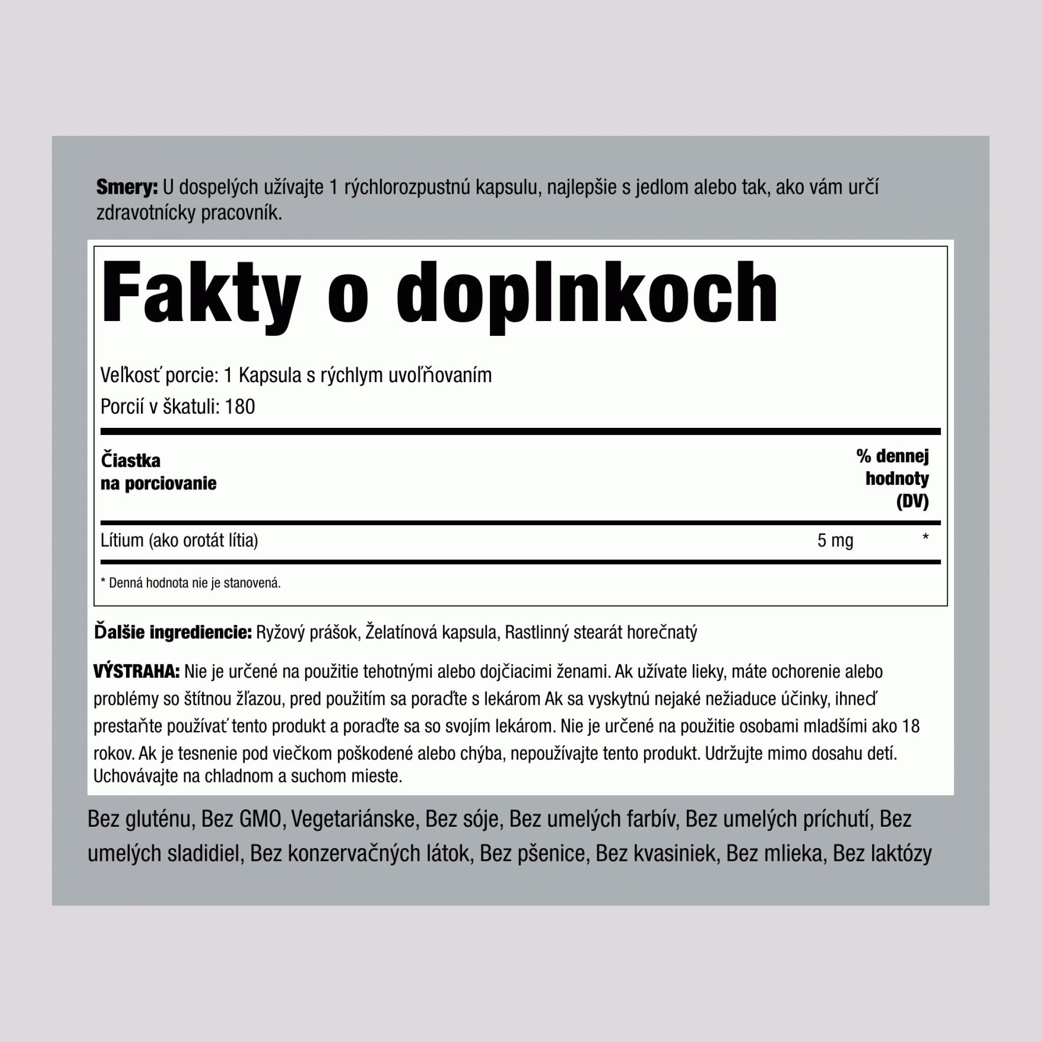 Lítium orotát  5 mg 180 Kapsule s rýchlym uvoľňovaním     