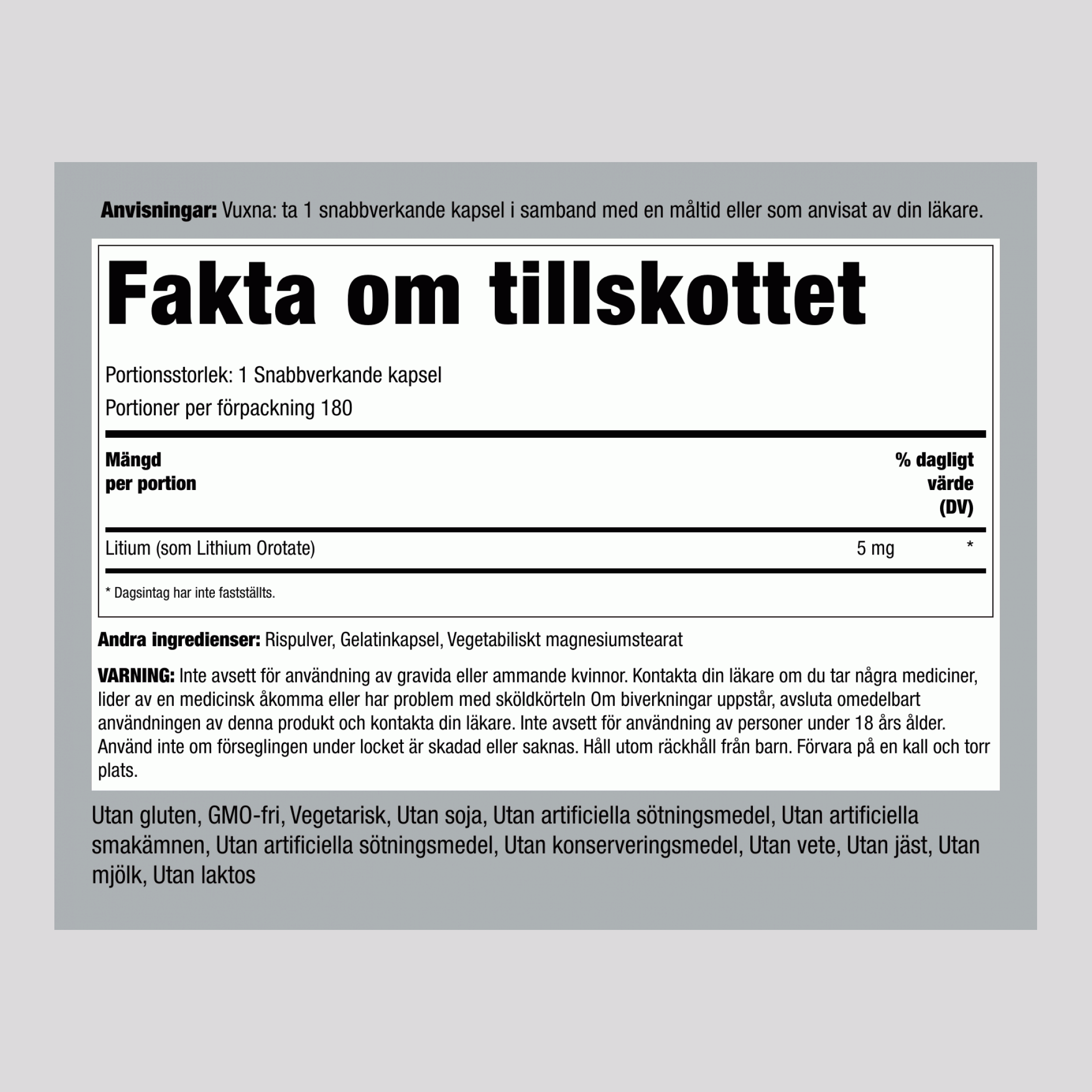 Litiumorotat  5 mg 180 Snabbverkande kapslar     