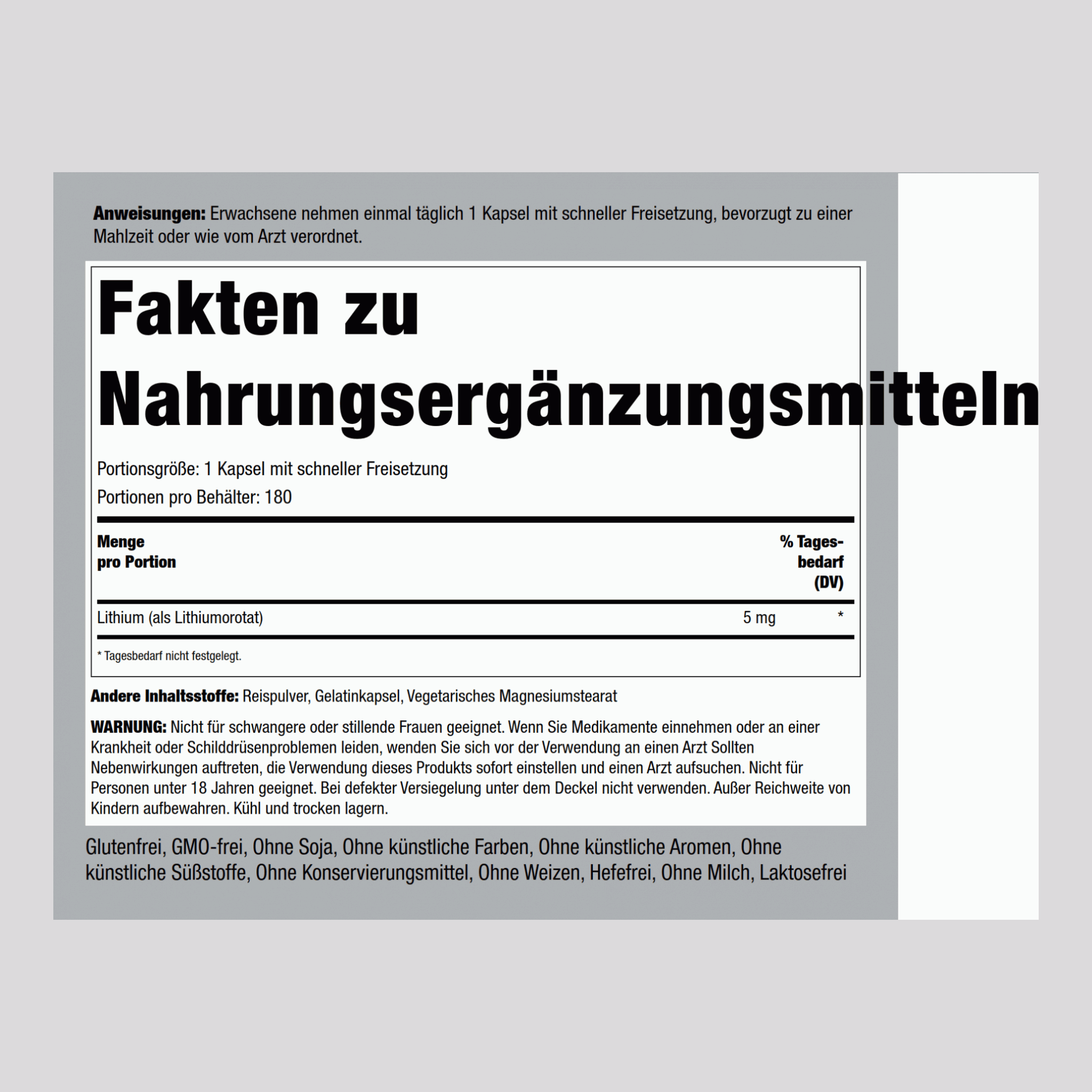 Lithiumorotat  5 mg 180 Kapseln mit schneller Freisetzung     