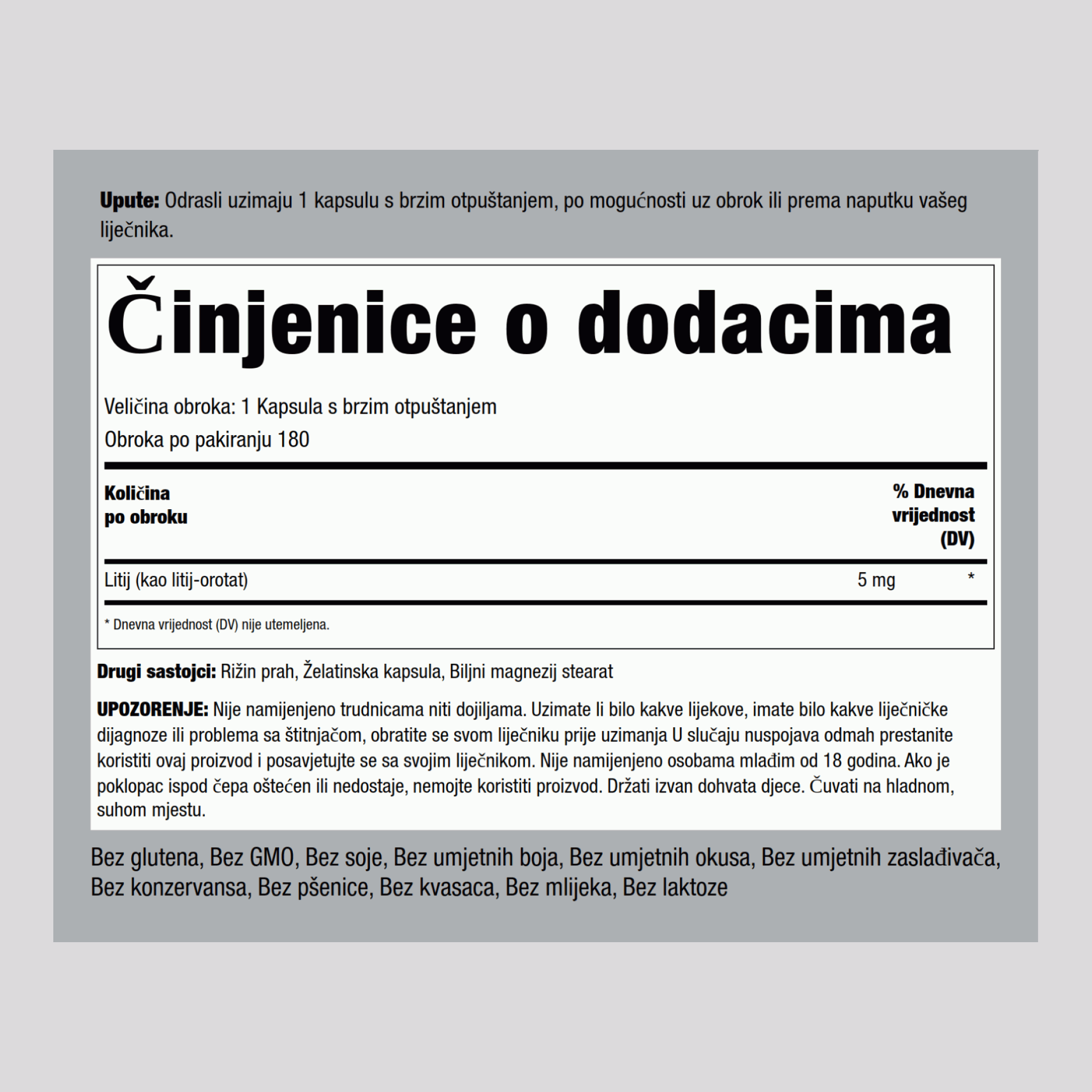 Litij-orotat  5 mg 180 Kapsule s brzim otpuštanjem     