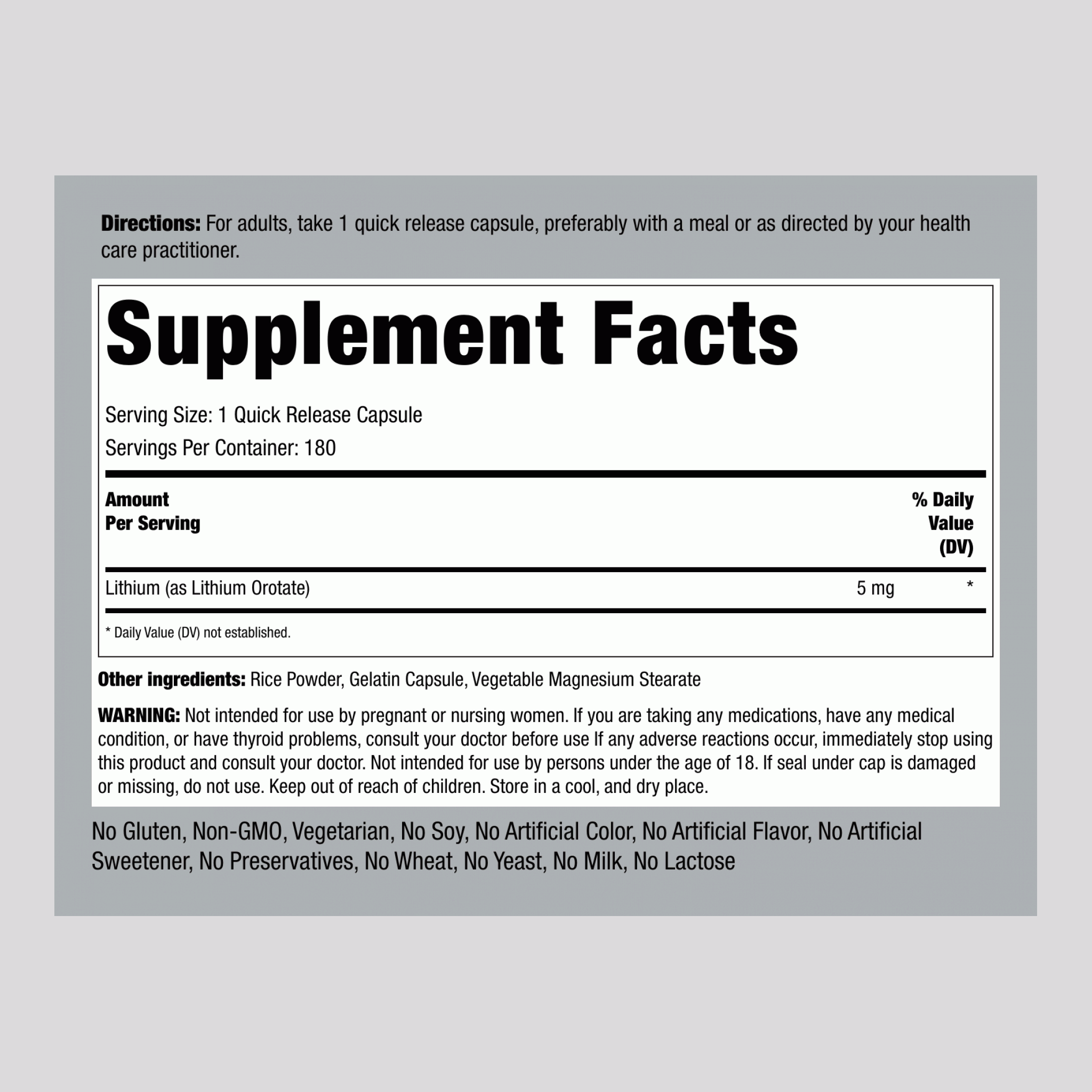 乳清酸鋰膠囊  5 mg 180 快速釋放膠囊 2 瓶子   