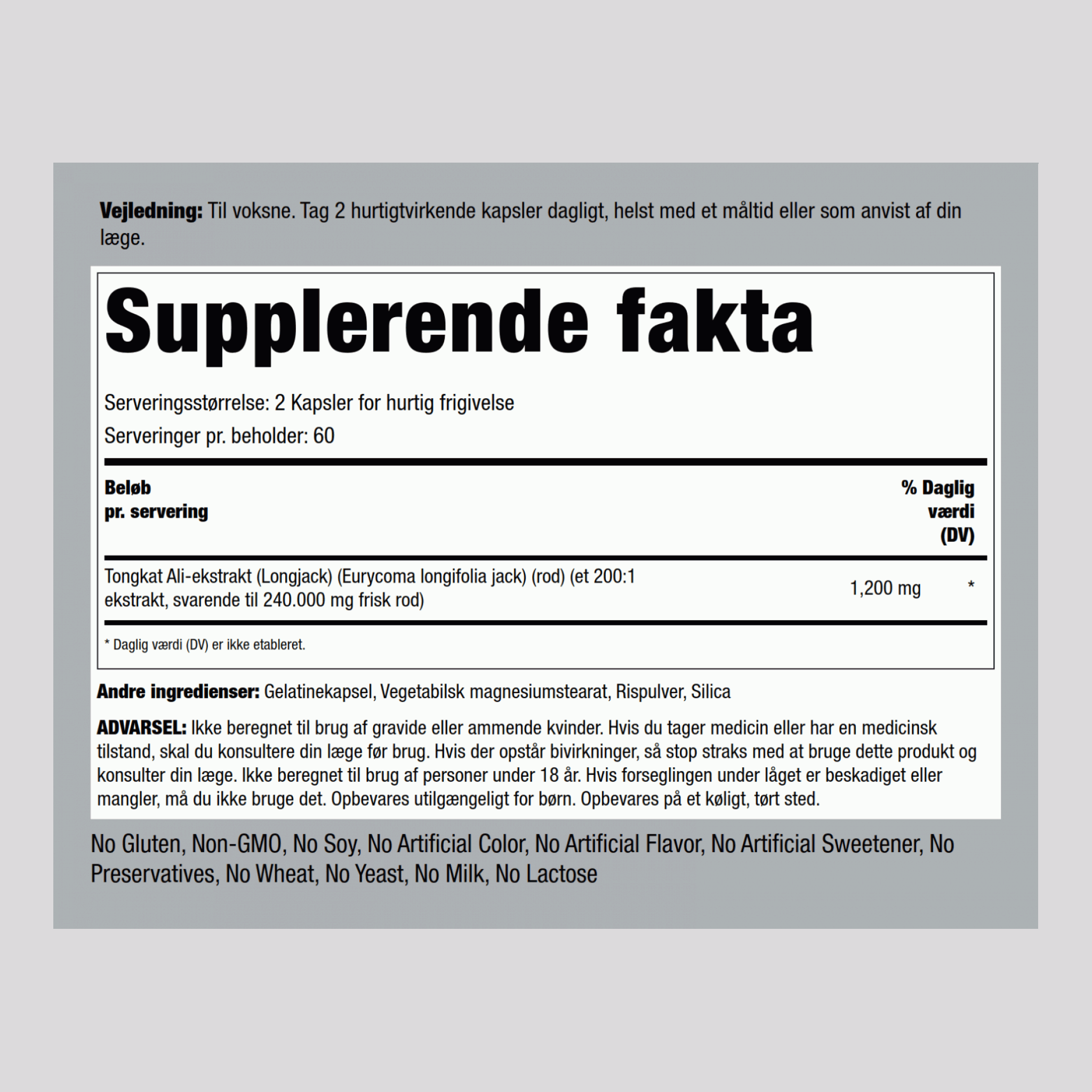 Tongkat Ali LongJack 1200 mg (pr. dosering) 120 Kapsler for hurtig frigivelse     