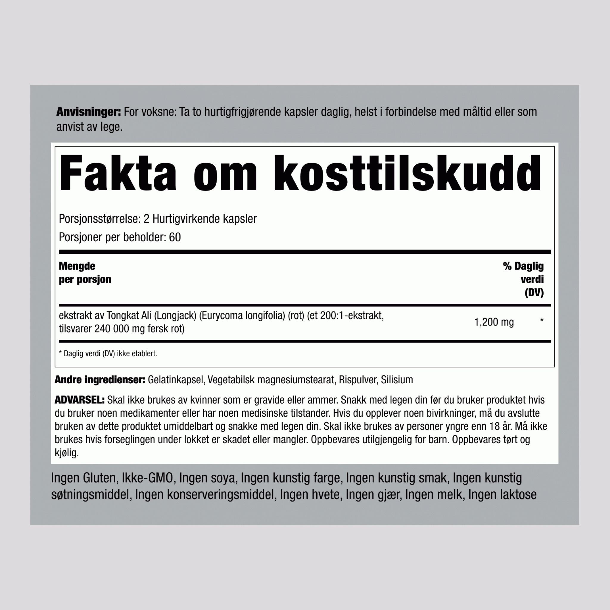 Tongkat Ali Longjack, 1200 mg (per porsjon), 120 Hurtigfrigjørende Kapsler, 2 Flasker