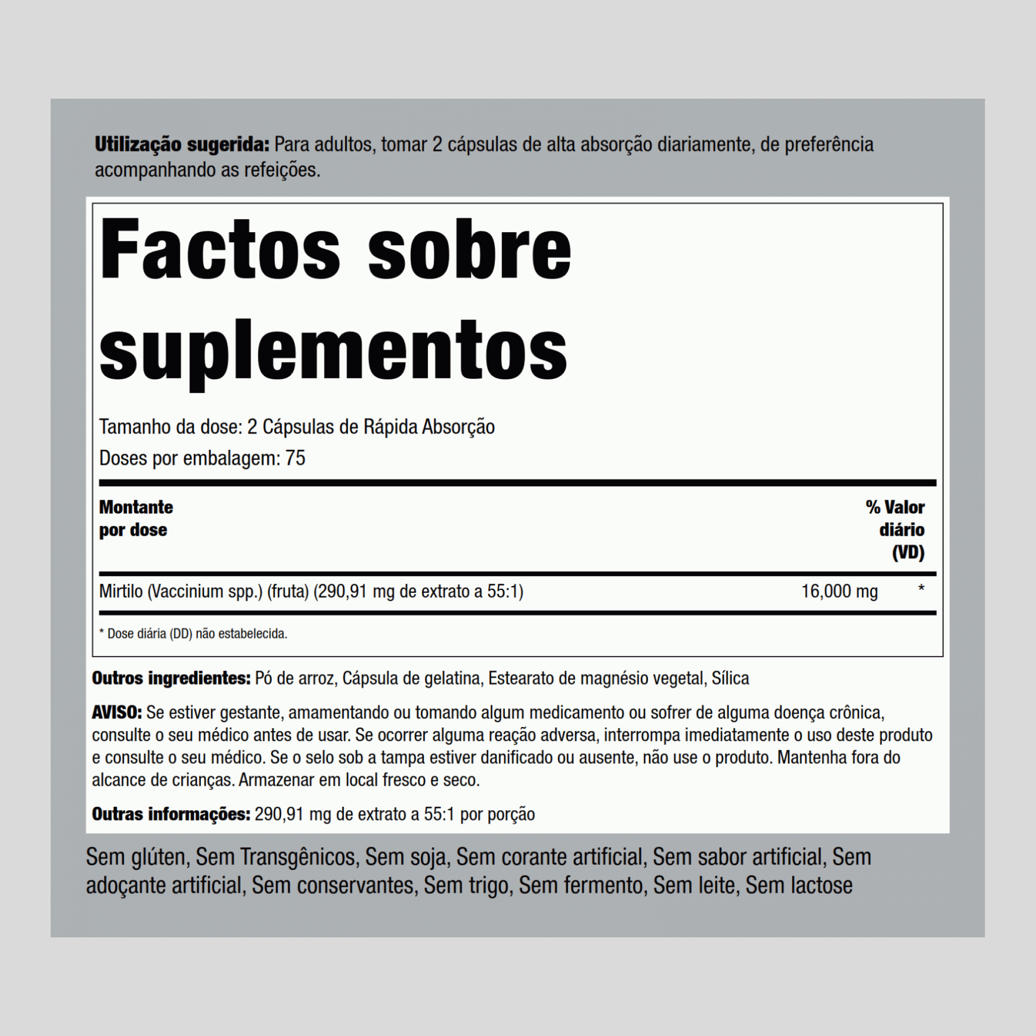 Bleuet,  16,000 mg (par portion) 150 Gélules à libération rapide 2 Bouteilles