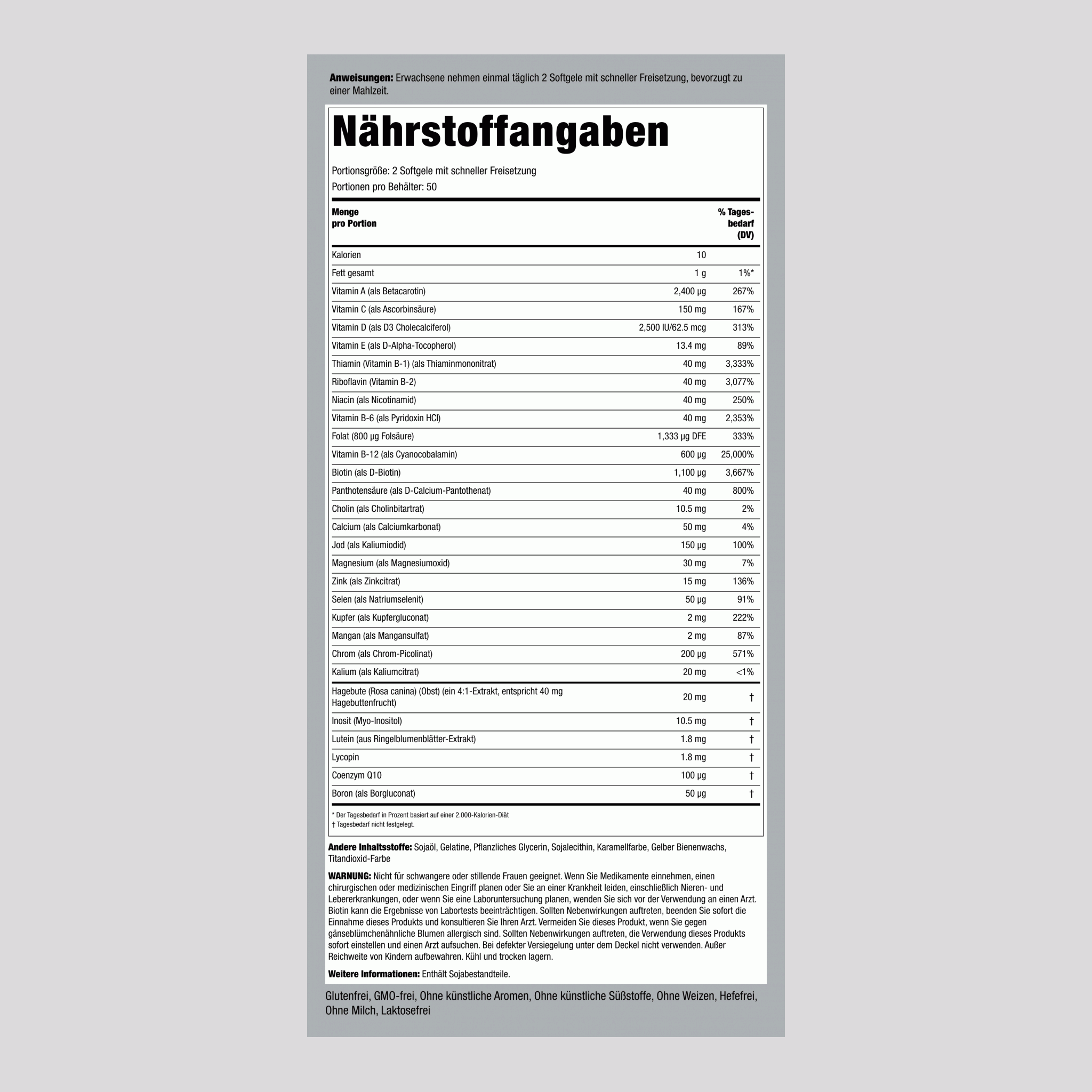 Multi-Vita (Multivitamine/Mineralien) 100 Softgele mit schneller Freisetzung       