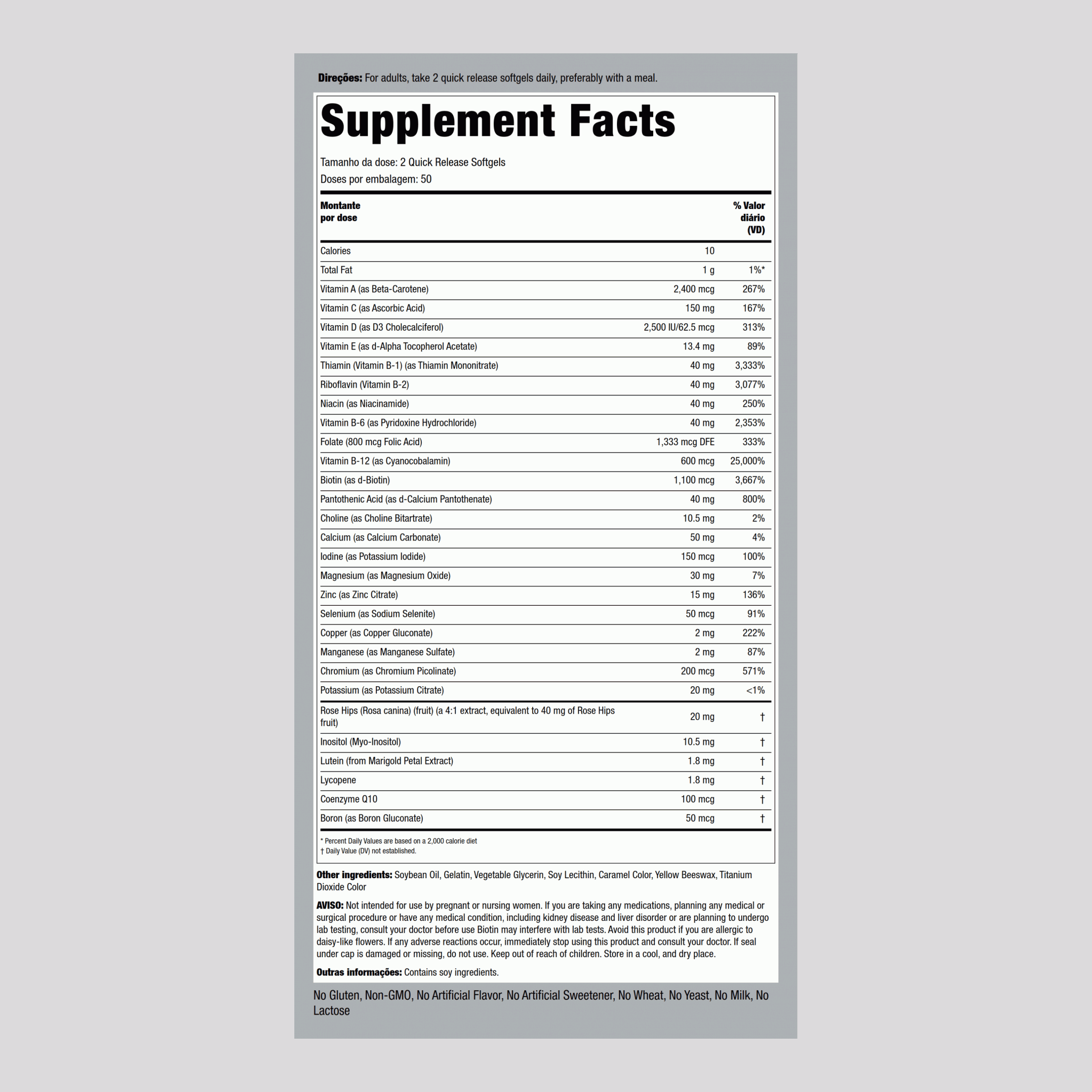 Multi-Vita (multivitamínico mineral) 100 Gels de Rápida Absorção       