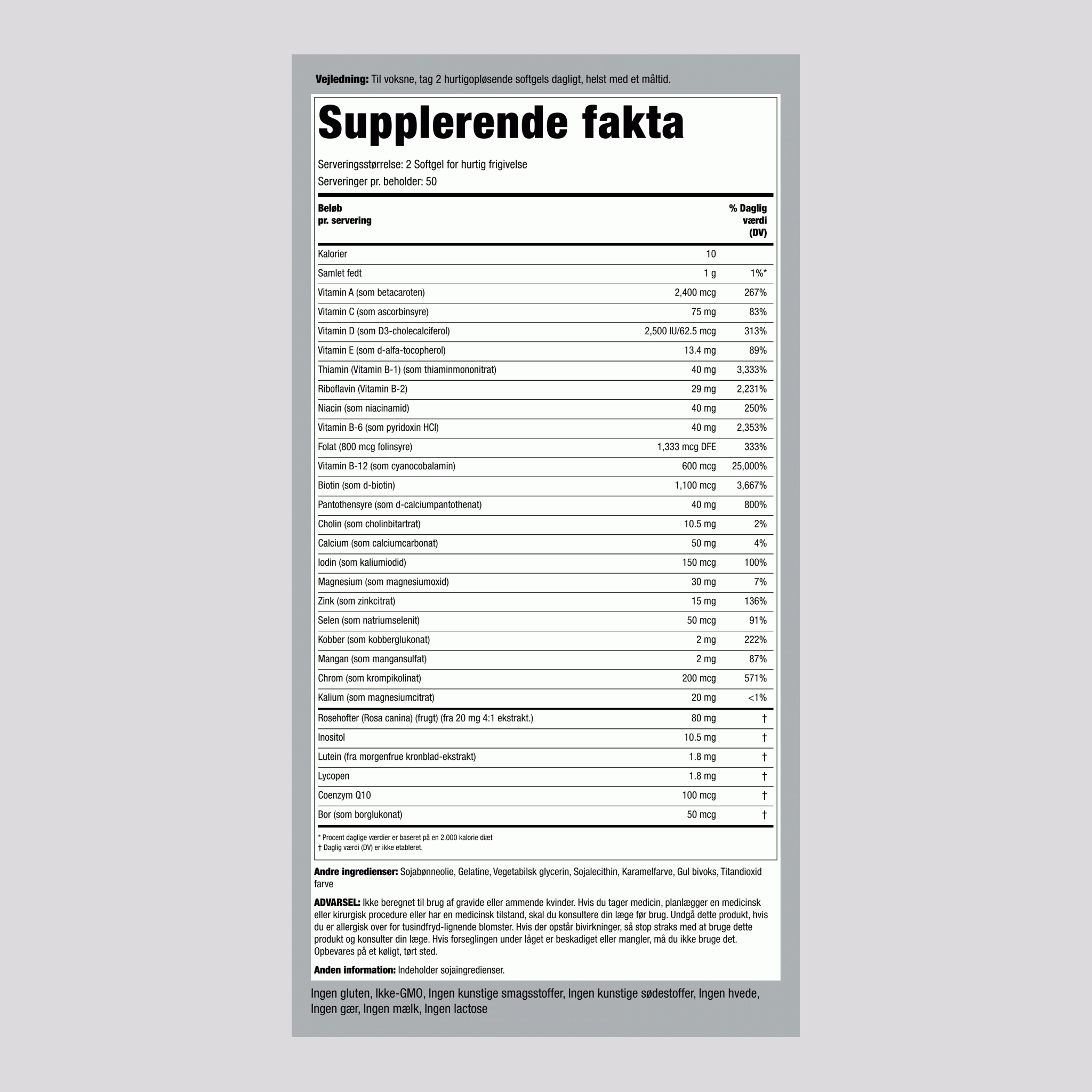 Multi-Vita (multivitaminmineral),  100 Softgel for hurtig frigivelse 2 Flasker