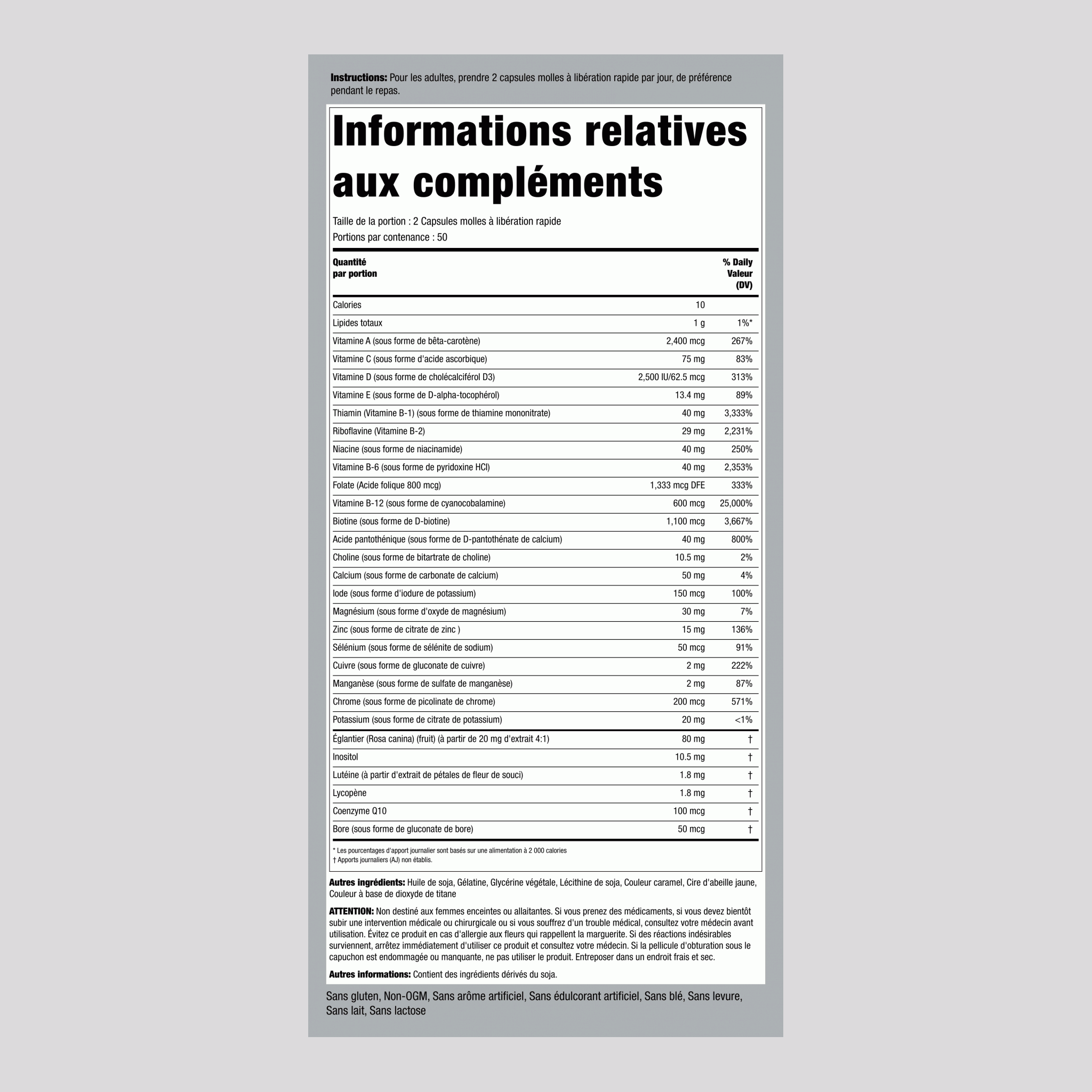 Multi-Vita (minéraux multi-vitaminés),  100 Capsules molles à libération rapide 2 Bouteilles