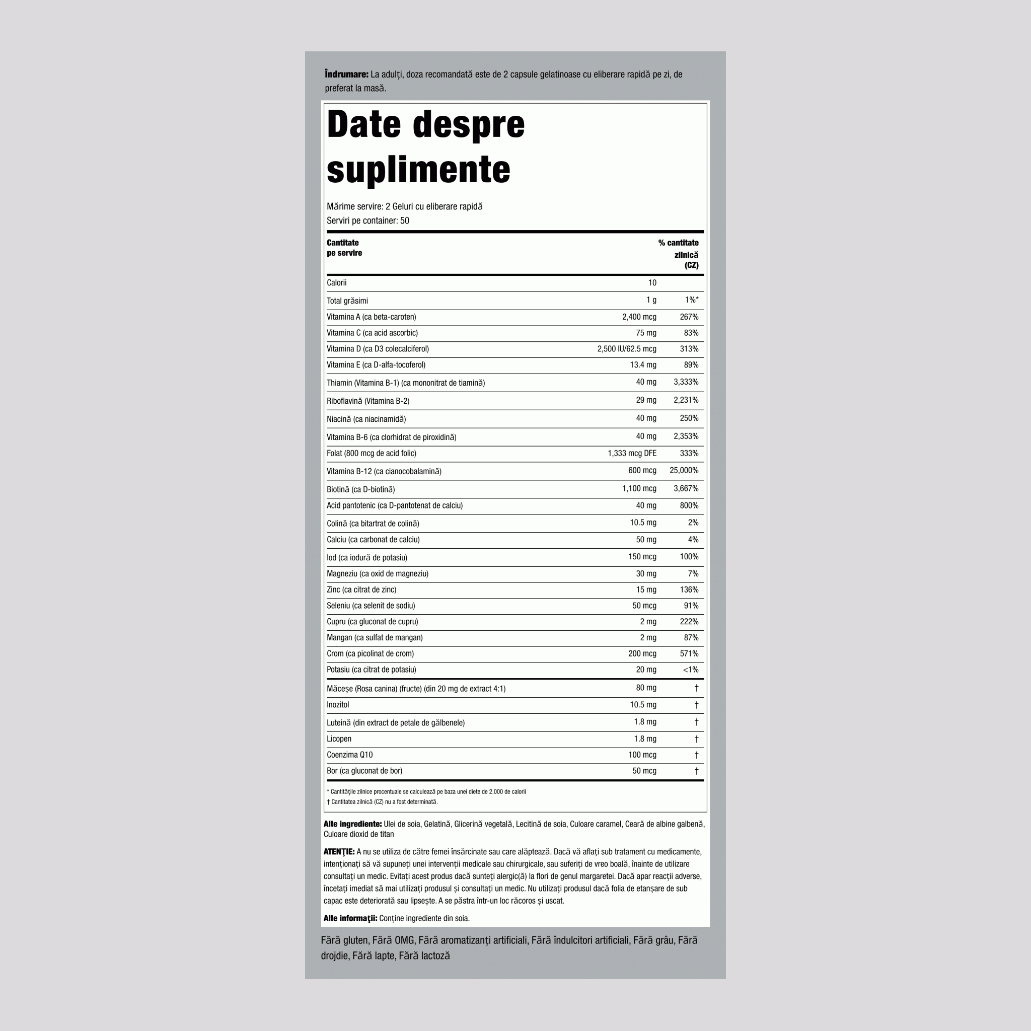 Multi-Vita (Multivitamine minerale),  100 Geluri cu eliberare rapidă 2 Sticle