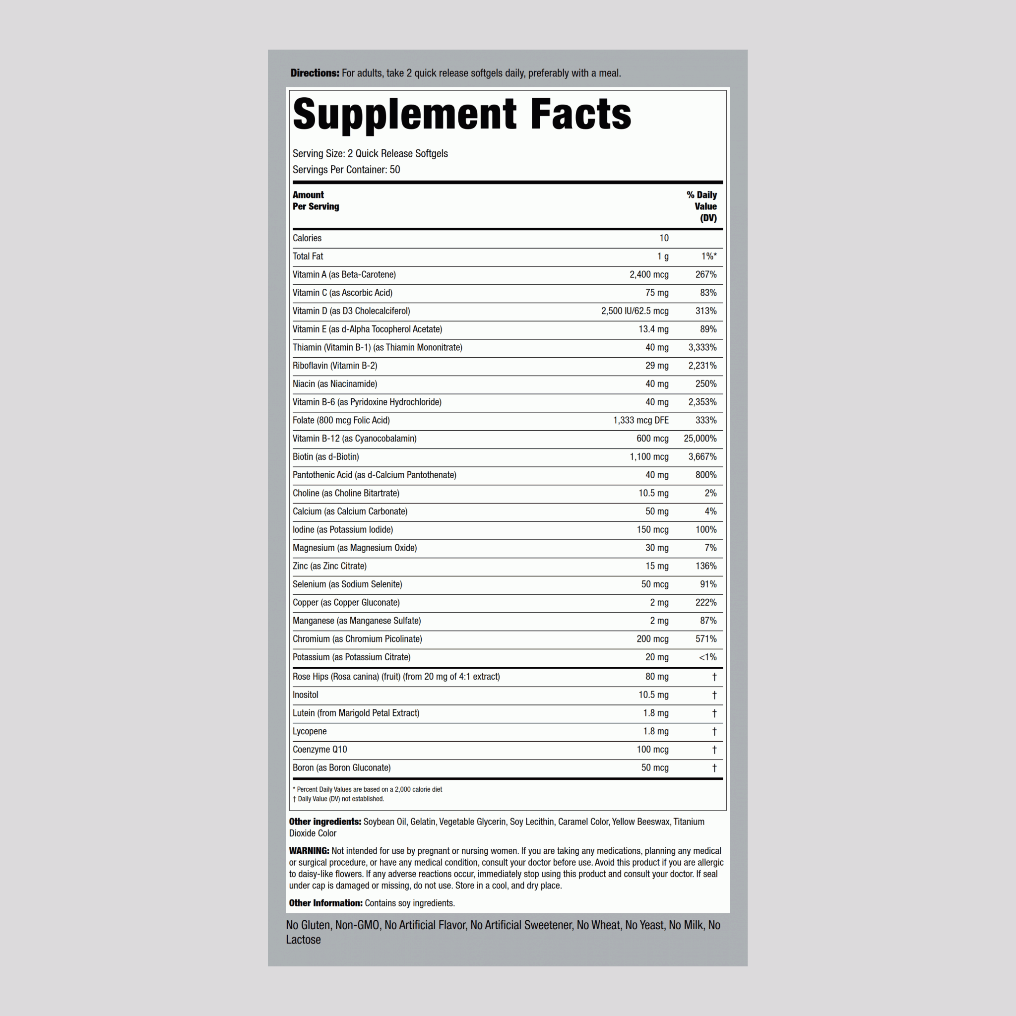 Multi-Vita (minéraux multi-vitaminés),  100 Capsules molles à libération rapide 2 Bouteilles