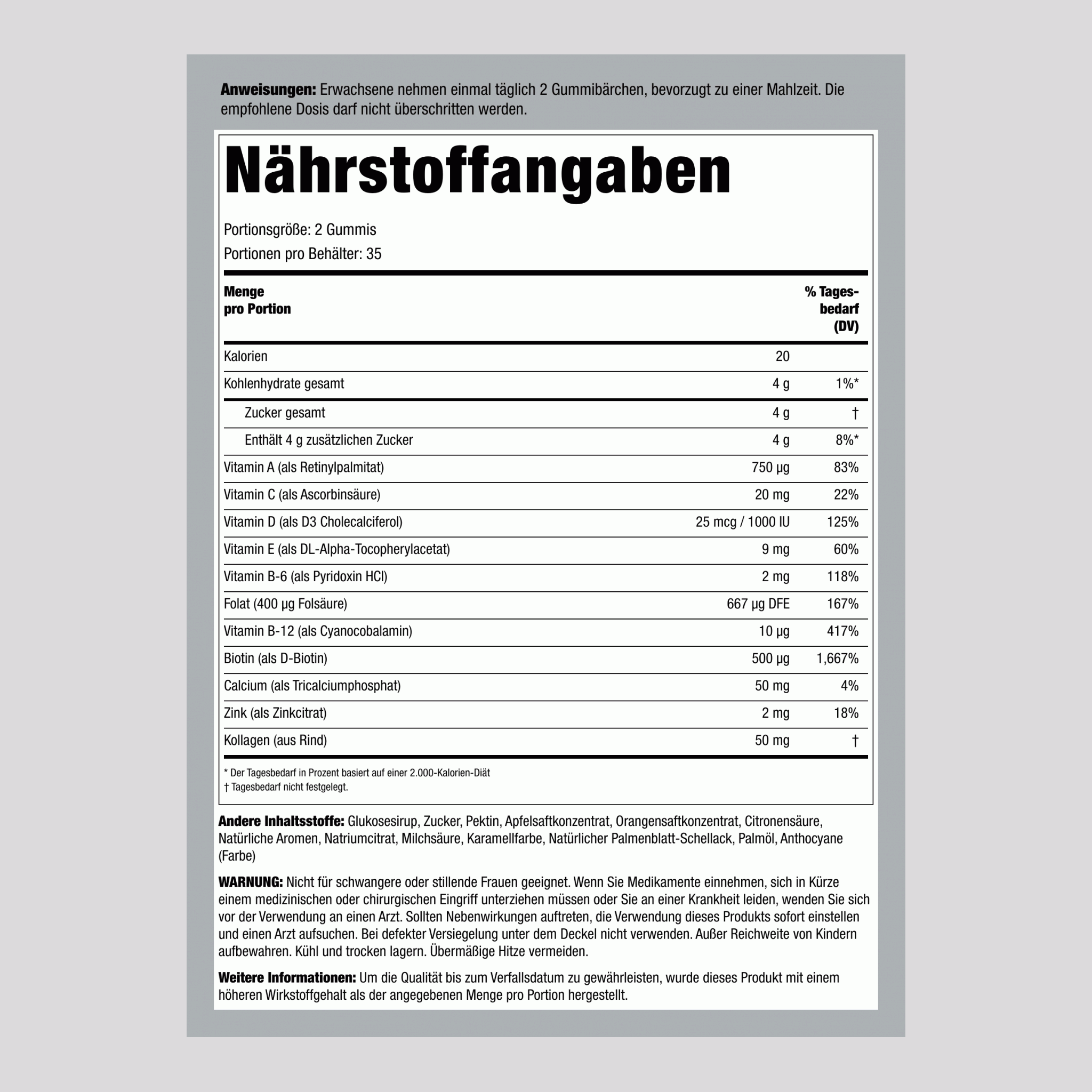 Frauen Multivitamin + Kollagen (Natürliche Gemischte Beeren), 70 Gummis