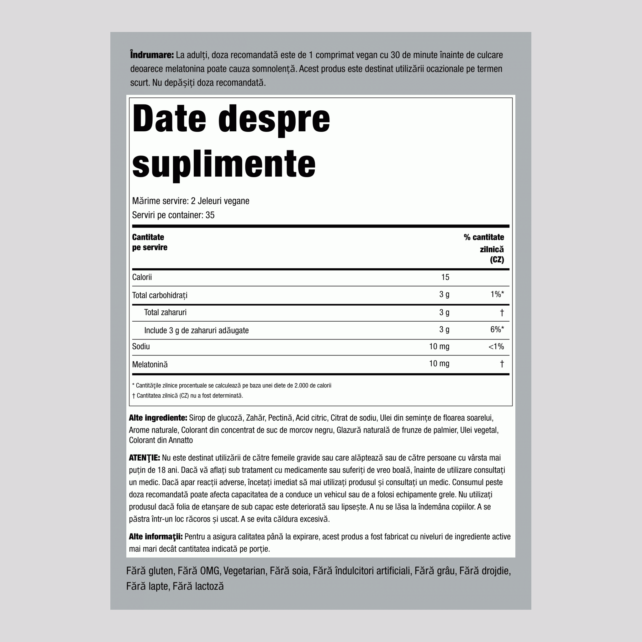 Melatonină  10 mg (per porție) 70 Jeleuri vegane     