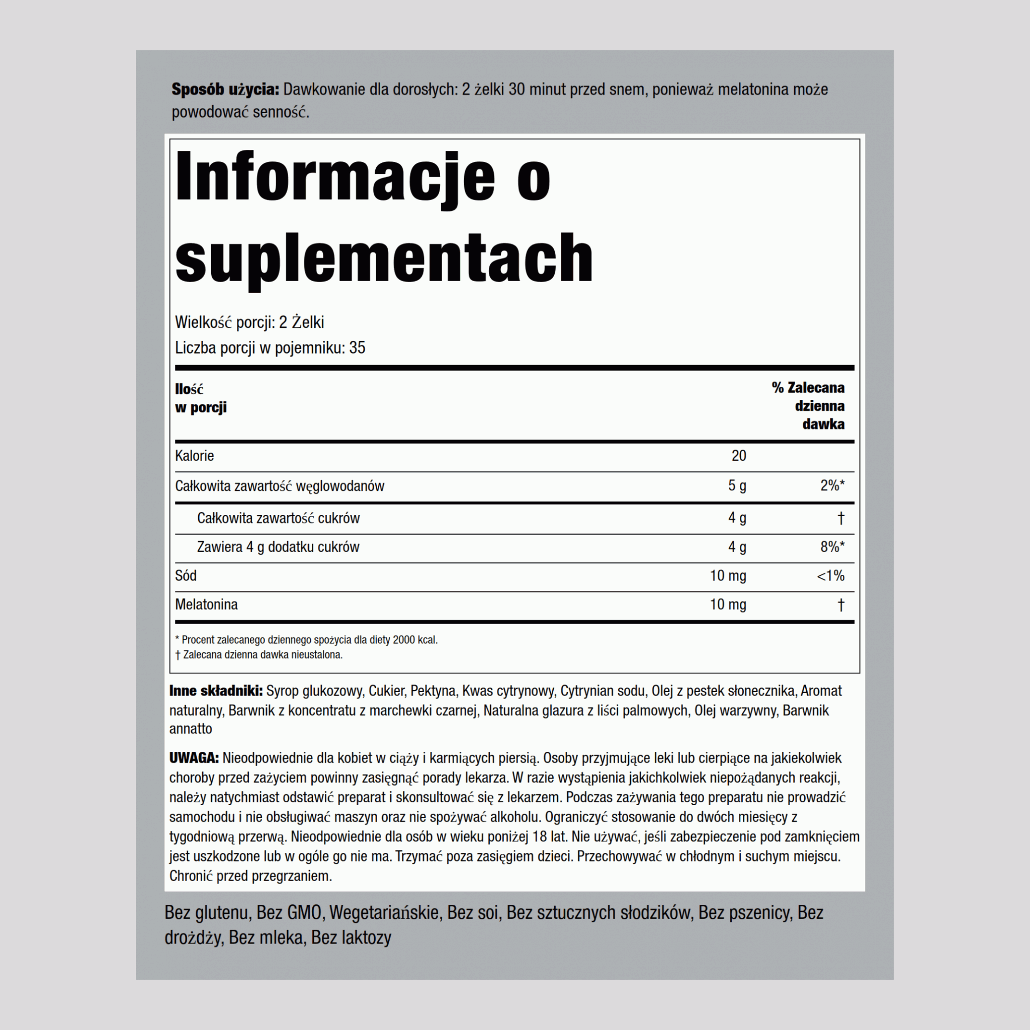 Malotonina  10 mg (na porcję) 70 Żelki wegańskie     