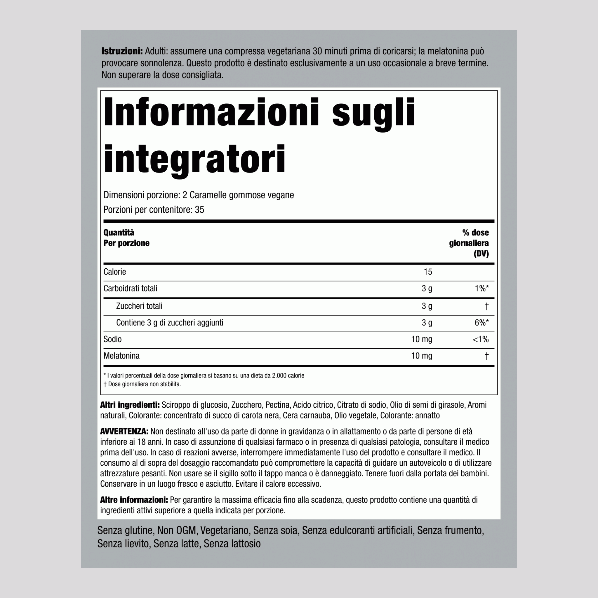 Melatonina (Delizioso Misto Bacche), 10 mg (per porzione), 70 Caramelle Gommose Vegane, 2 Bottiglie