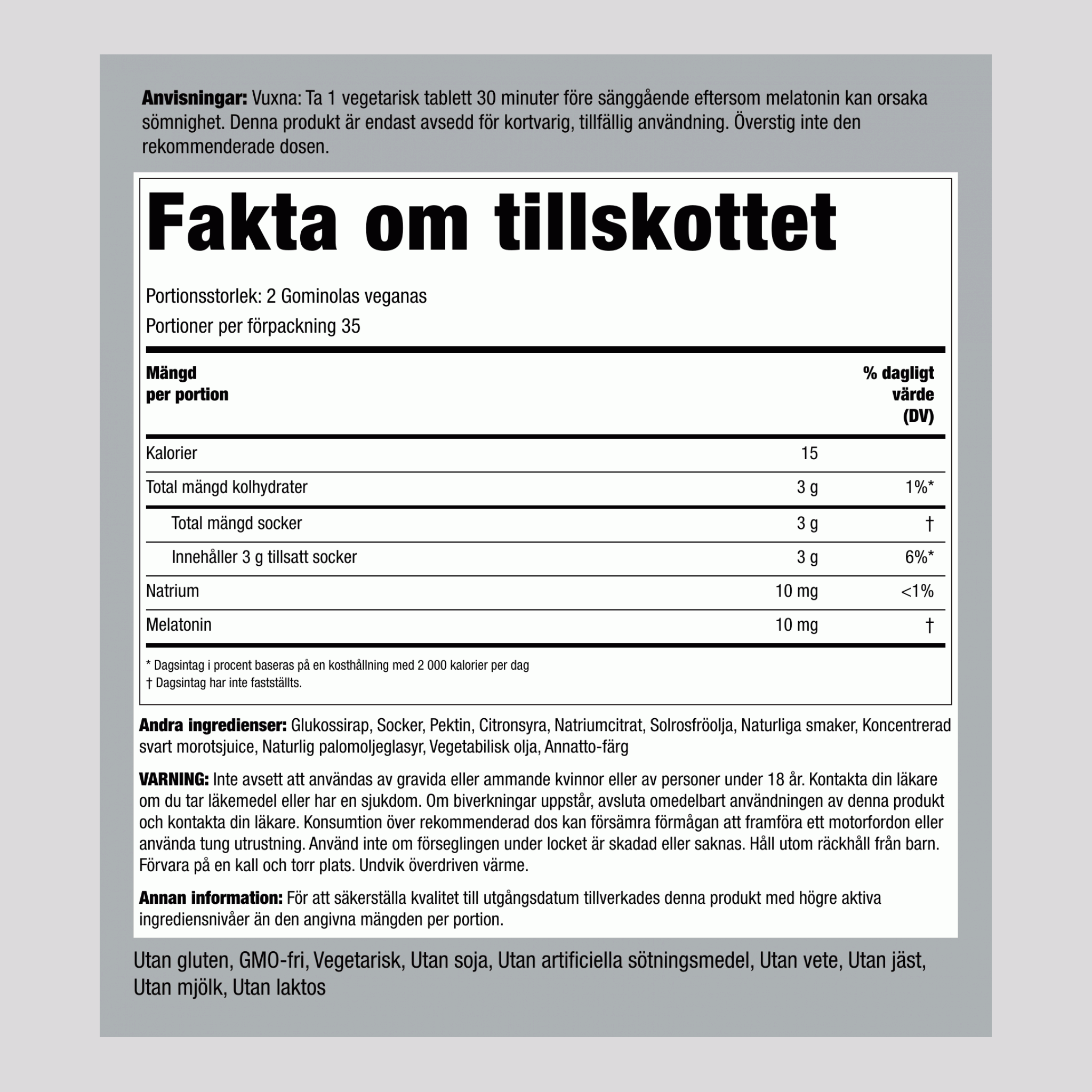 Melatonin (Läckra blandade bär), 10 mg (per portion), 70 veganska gummies, 2 flaskor