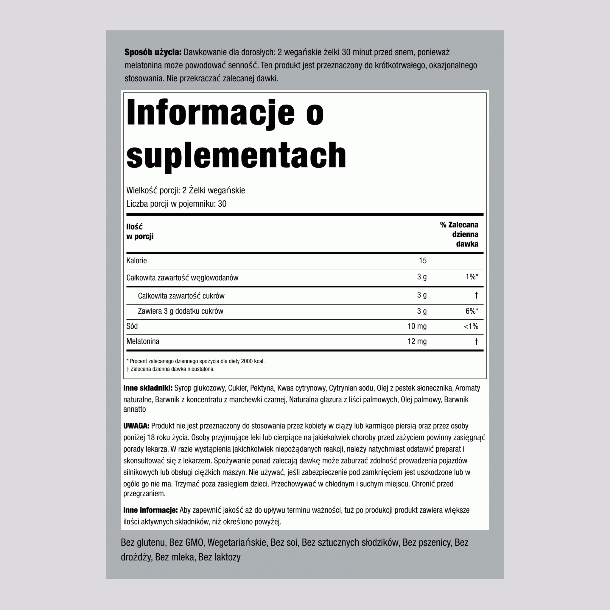 Melatonina (pyszna mieszanka jagód)  12 mg 60 Żelki wegańskie 