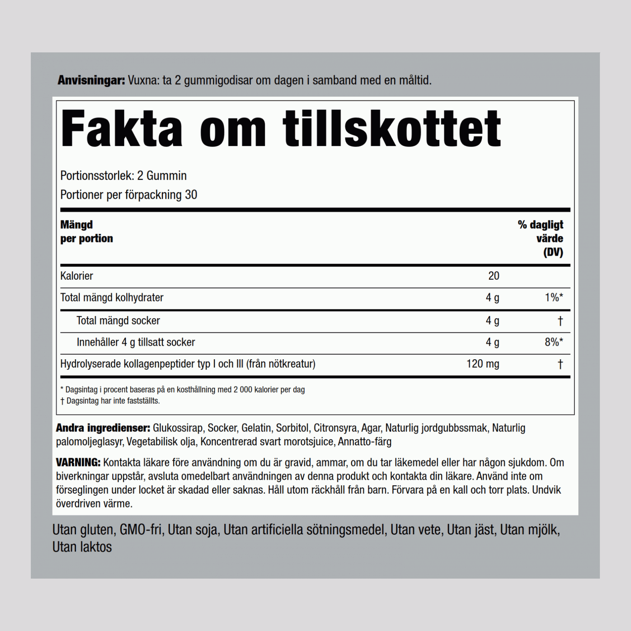 Kollagen typ 1 och 3 Gummin (naturlig jordgubb) 60 Gummin       