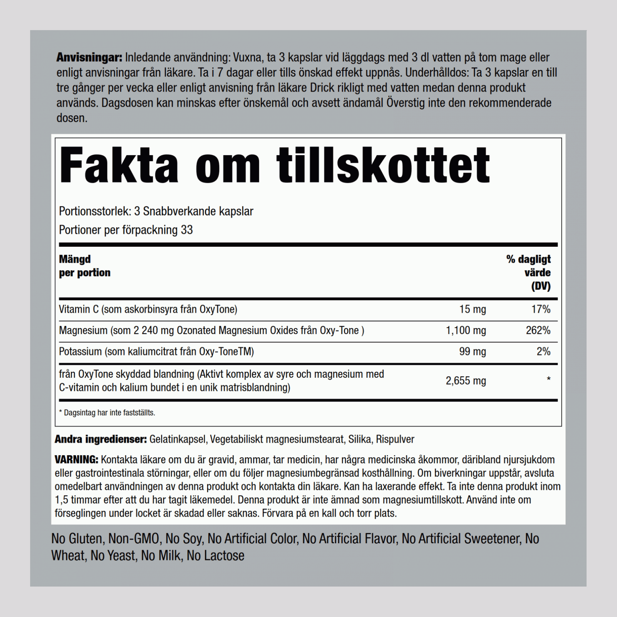 Oxy-Tone syre, invärtes rening 100 Snabbverkande kapslar       