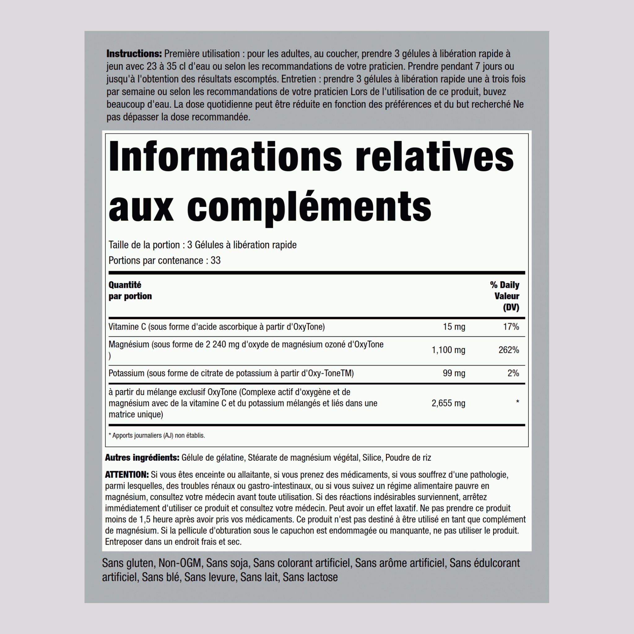 Oxy-Tone Oxygen Nettoyage intestinal 100 Gélules à libération rapide       