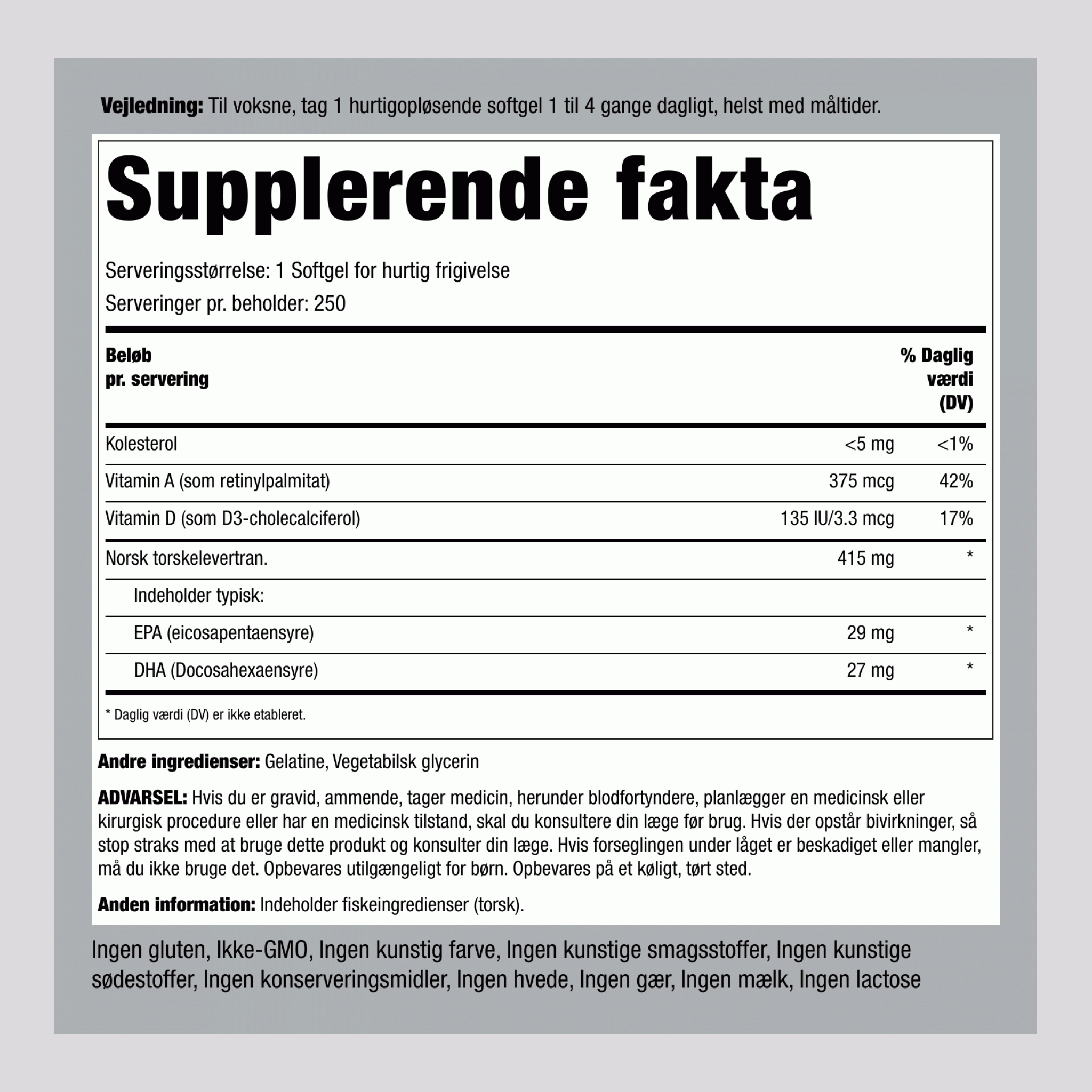 Supreme Engelvaer Norwegian Torskelevertran 250 Softgel for hurtig frigivelse 2 Flasker     
