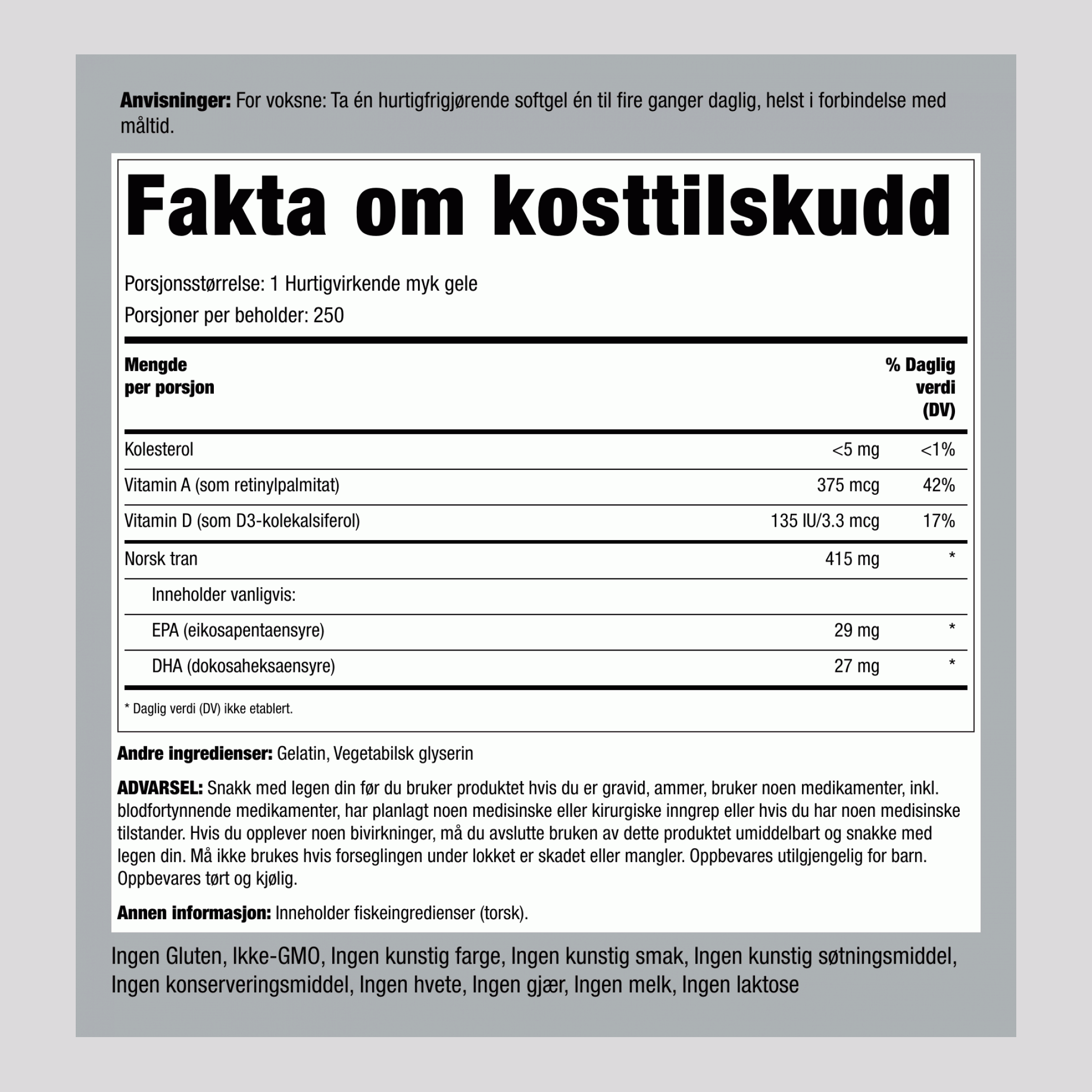 Supreme Engelvaer Norwegian Torskelevertran 250 Hurtigvirkende myke geleer 2 Flasker     