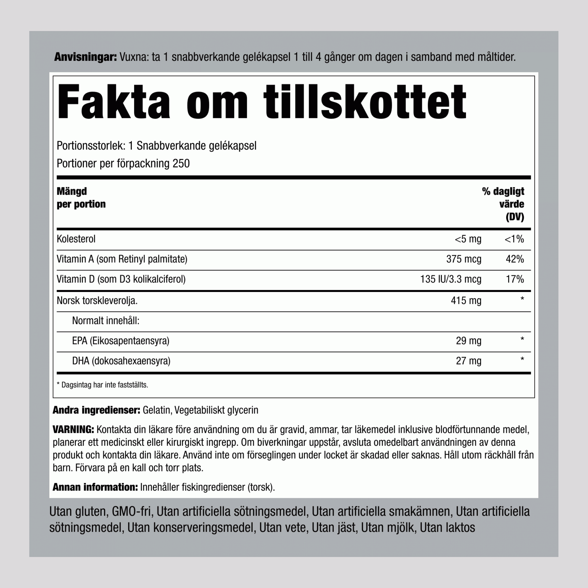 Norveško ribje olje polenovke Engelvaer 250 Kapsule iz mehkega gela s hitrim sproščanjem 2 Steklenice     