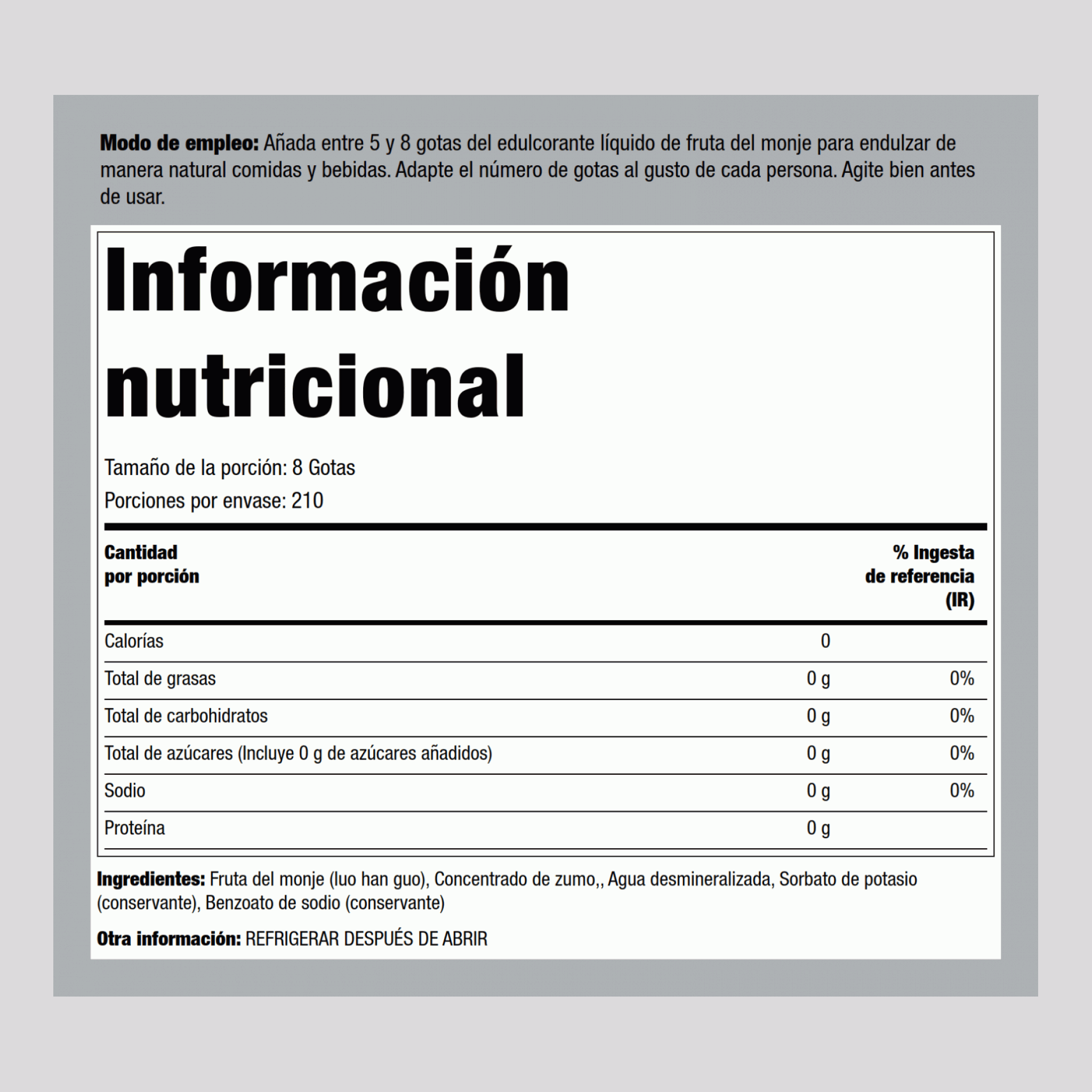 Edulcorante de fruta del monje 2 fl oz 59 mL Botella/Frasco    