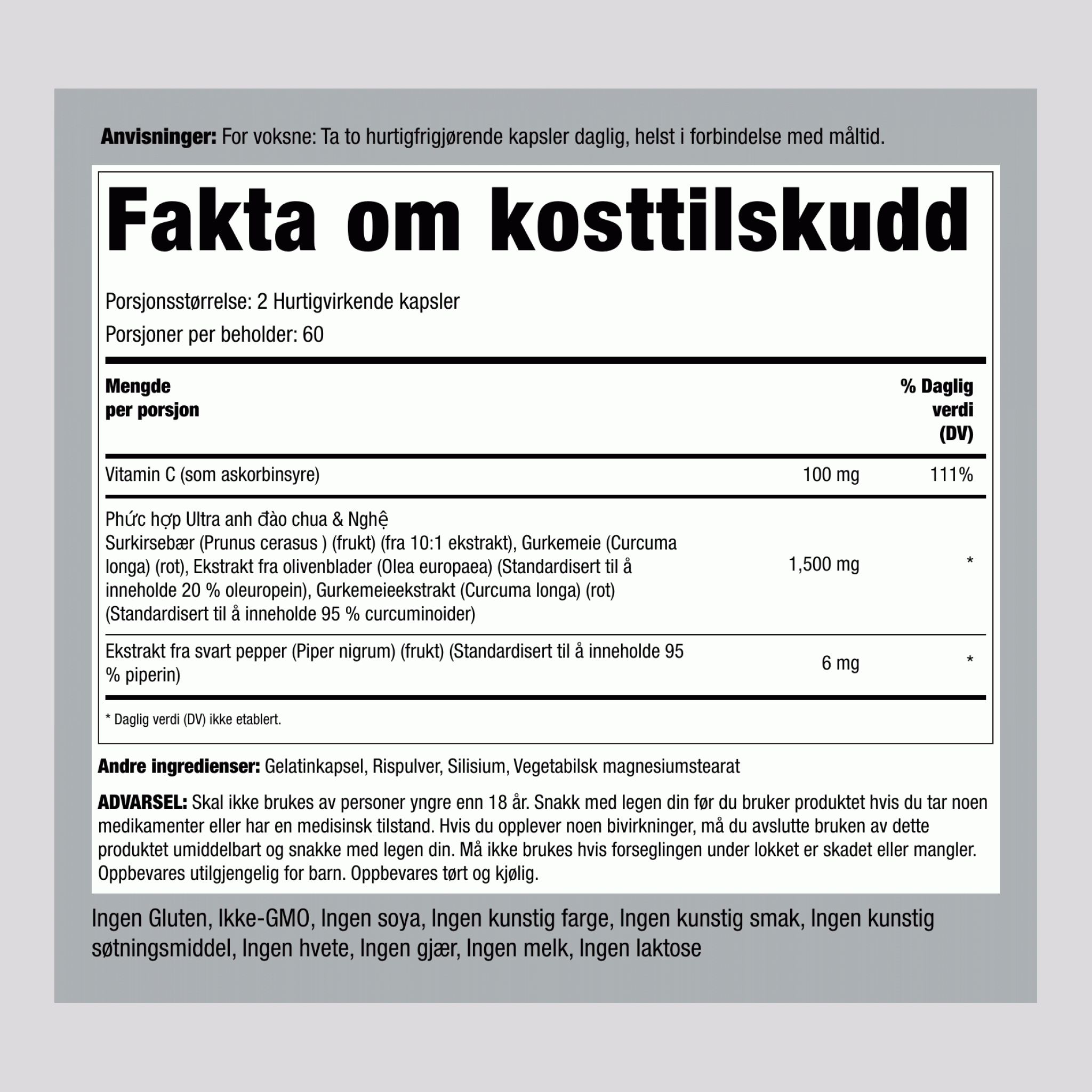 Gurkemeie med bitter kirsebær 120 Vegetarianske kapsler       