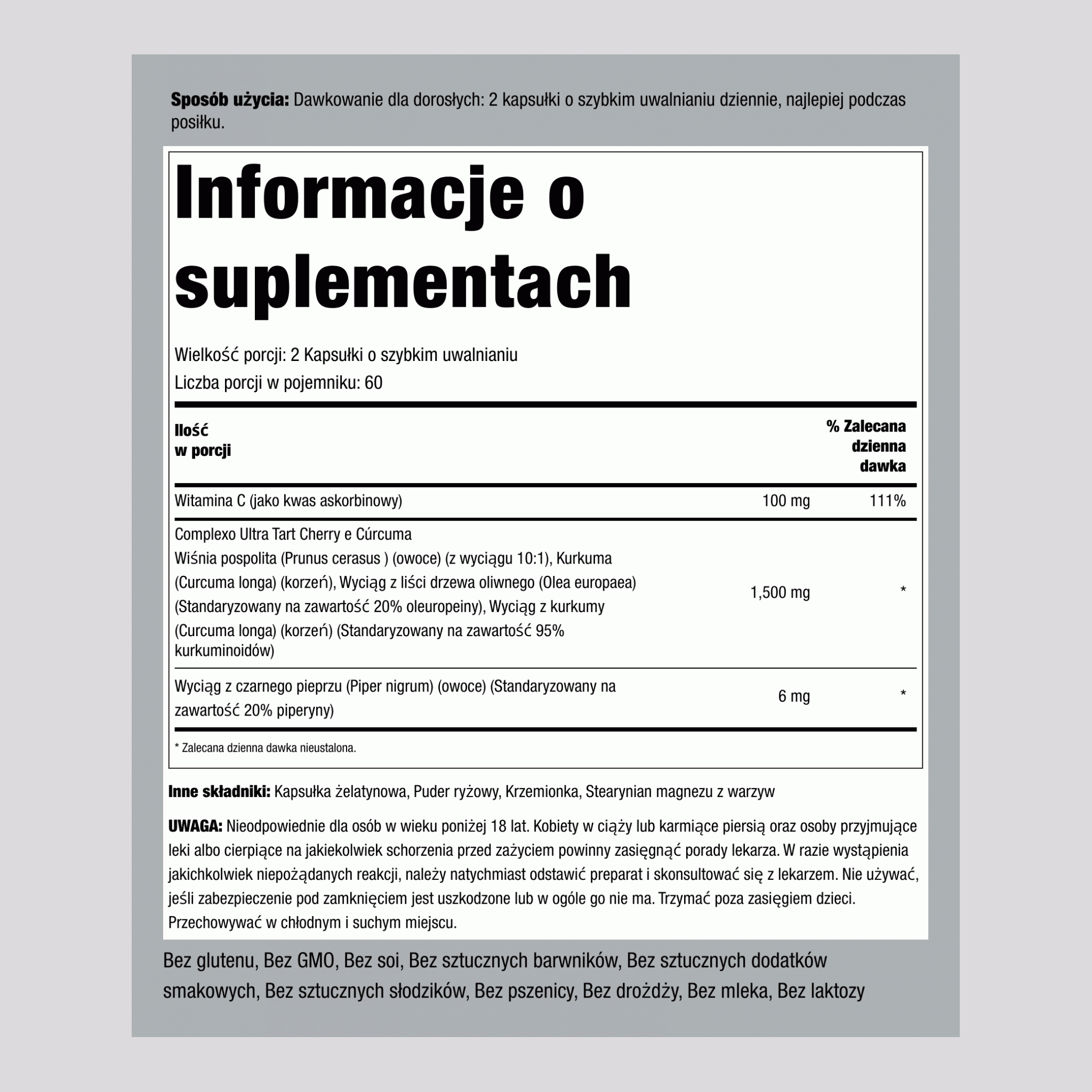 Kurkuma z suszoną wiśnią 120 Kapsułki wegetariańskie       