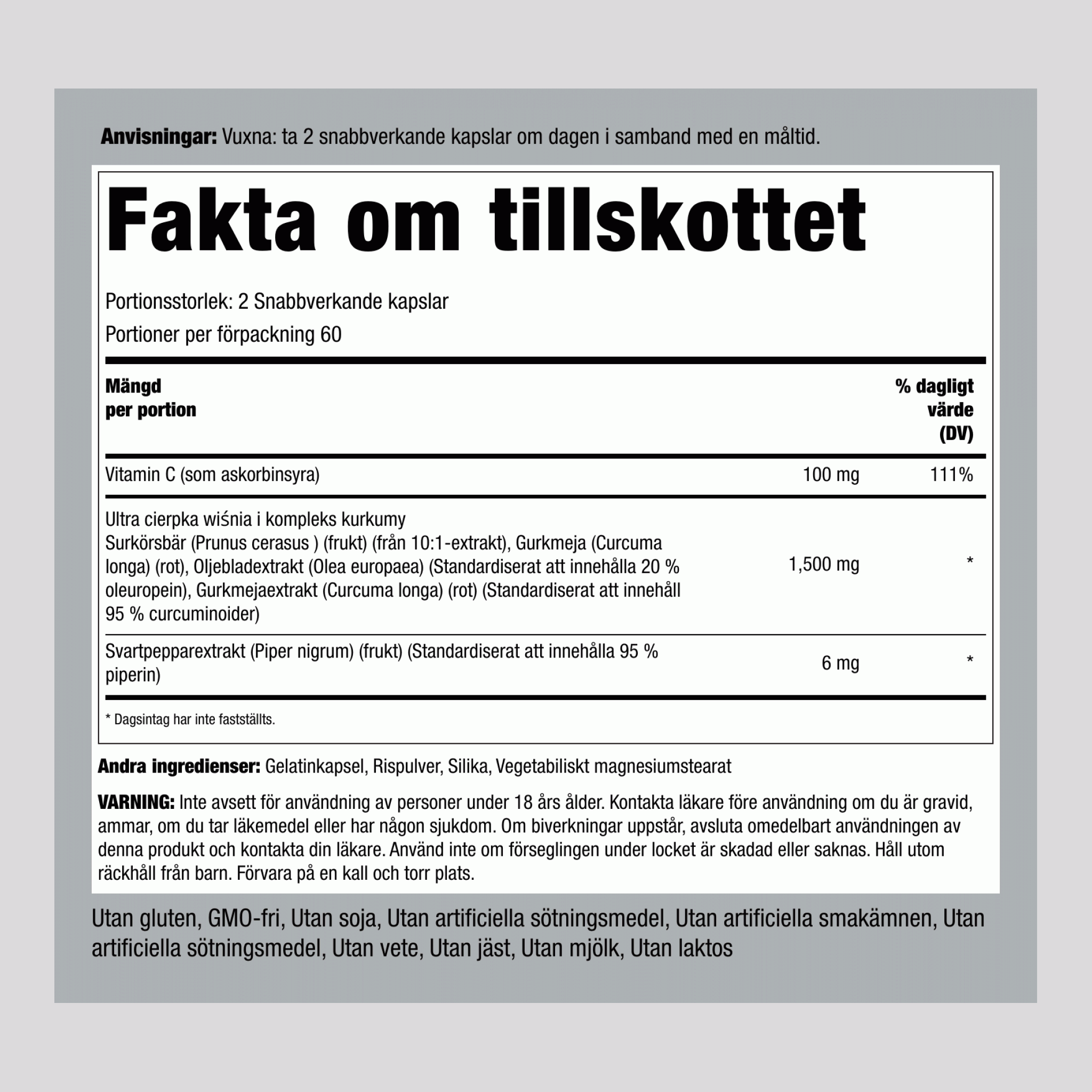 Gurkmeja med surkörsbär 120 Vegetariska kapslar       