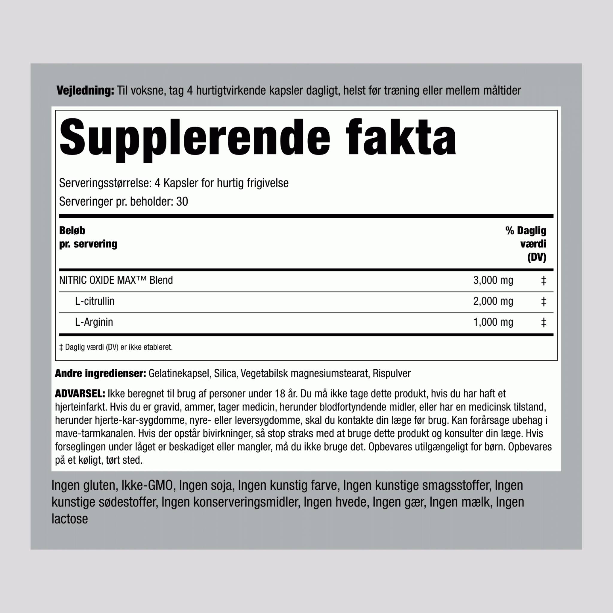 Nitric Oxid Max, 3000 mg (per portion), 120 hurtigfrigivende kapsler, 2 flasker