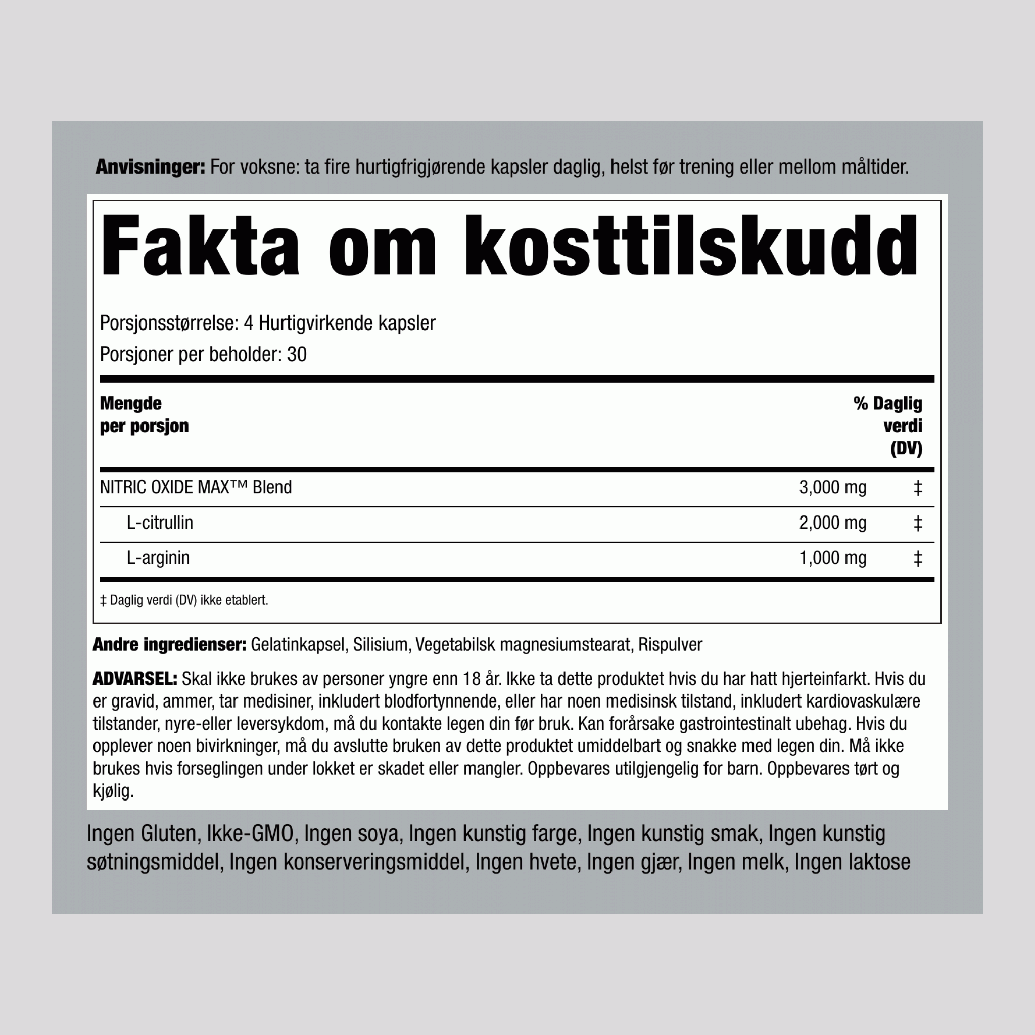 Nitric Oxide Max, 3000 mg (per porsjon), 120 hurtigutløsende kapsler, 2 flasker