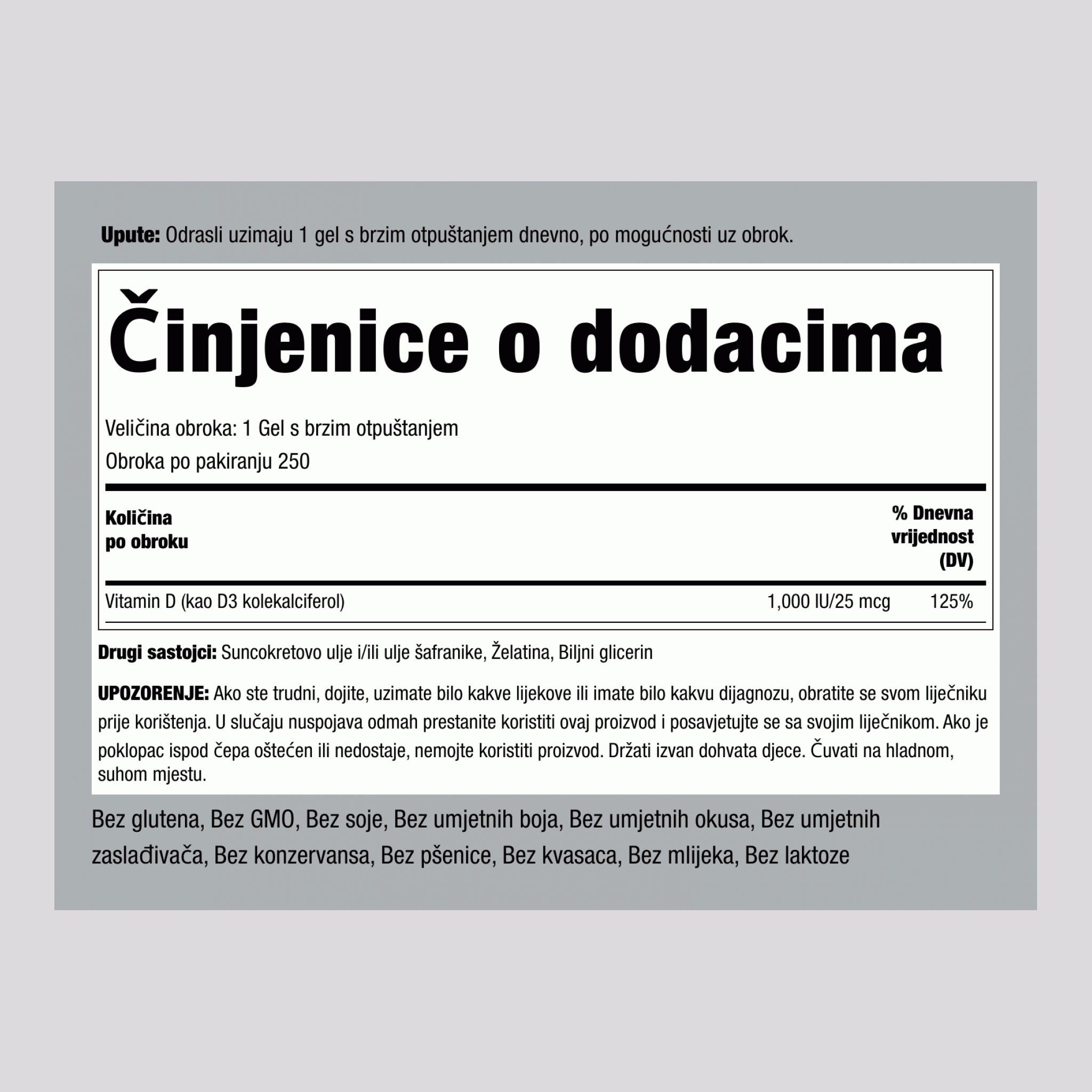 Jaki vitamin D3 1000 IU 250 Gelovi s brzim otpuštanjem     