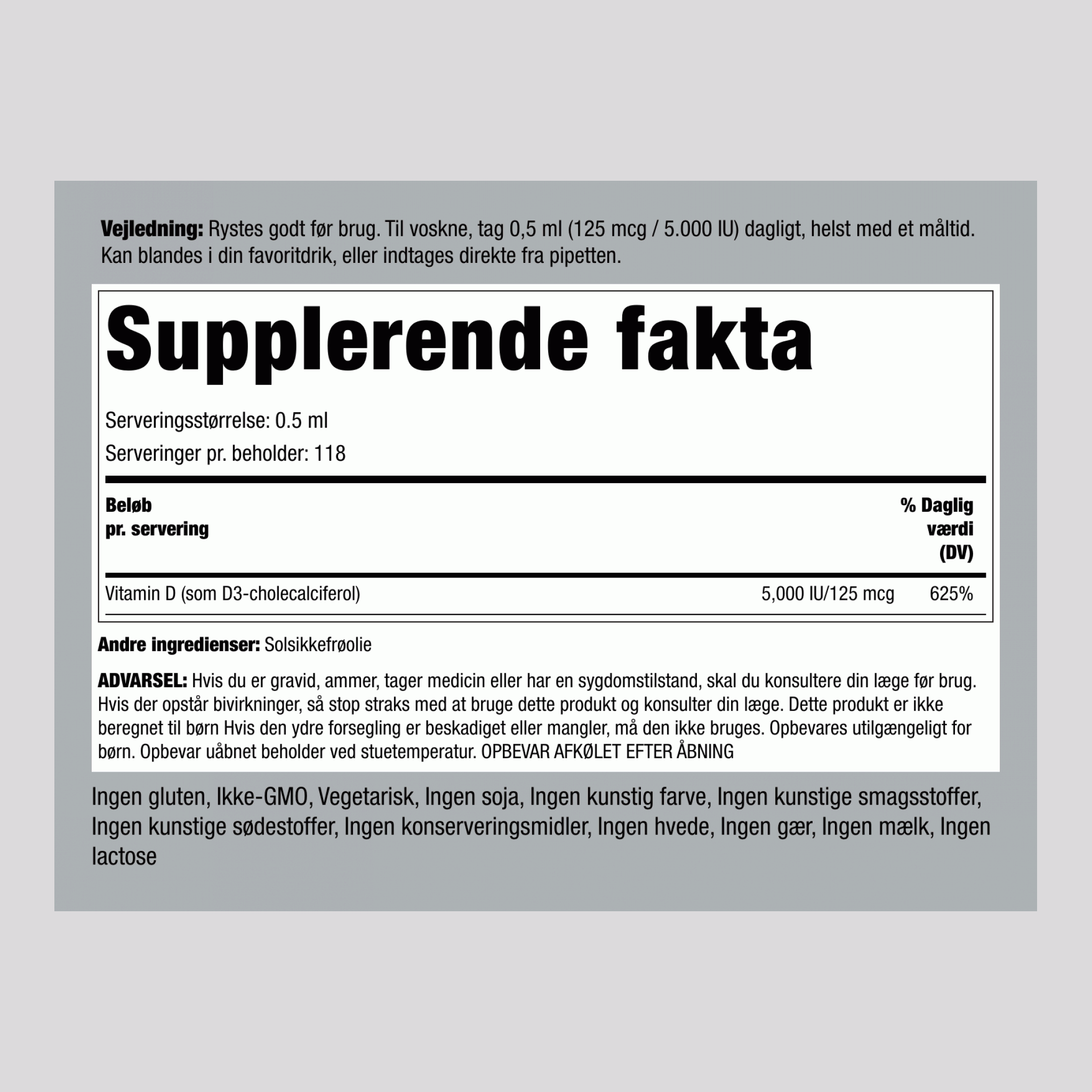 Flydende Vitamin D3  5000 IU 2 fl oz 59 ml Pipetteflaske  