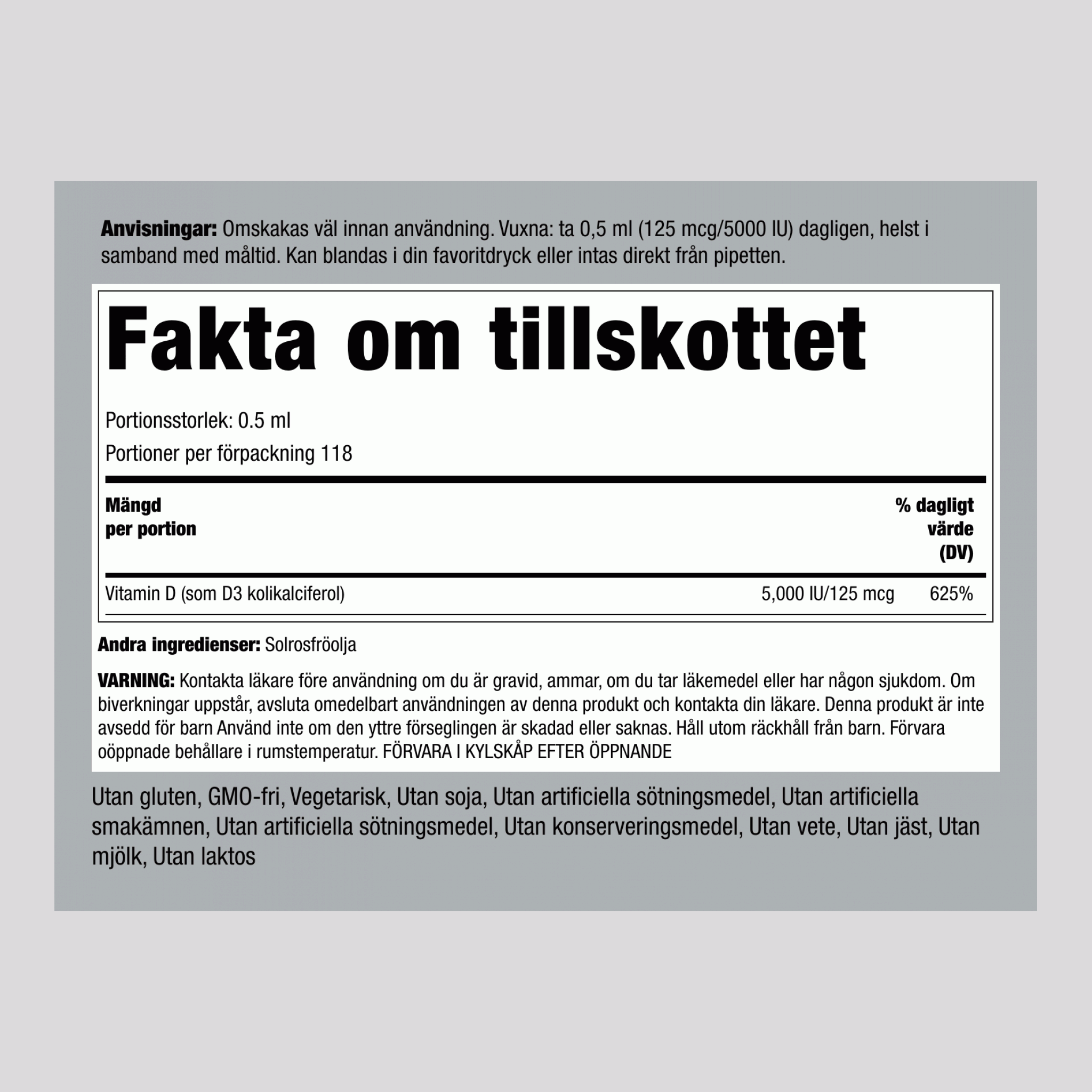 Flytande vitamin D3  5000 IU 2 fl oz 59 ml Pipettflaska  