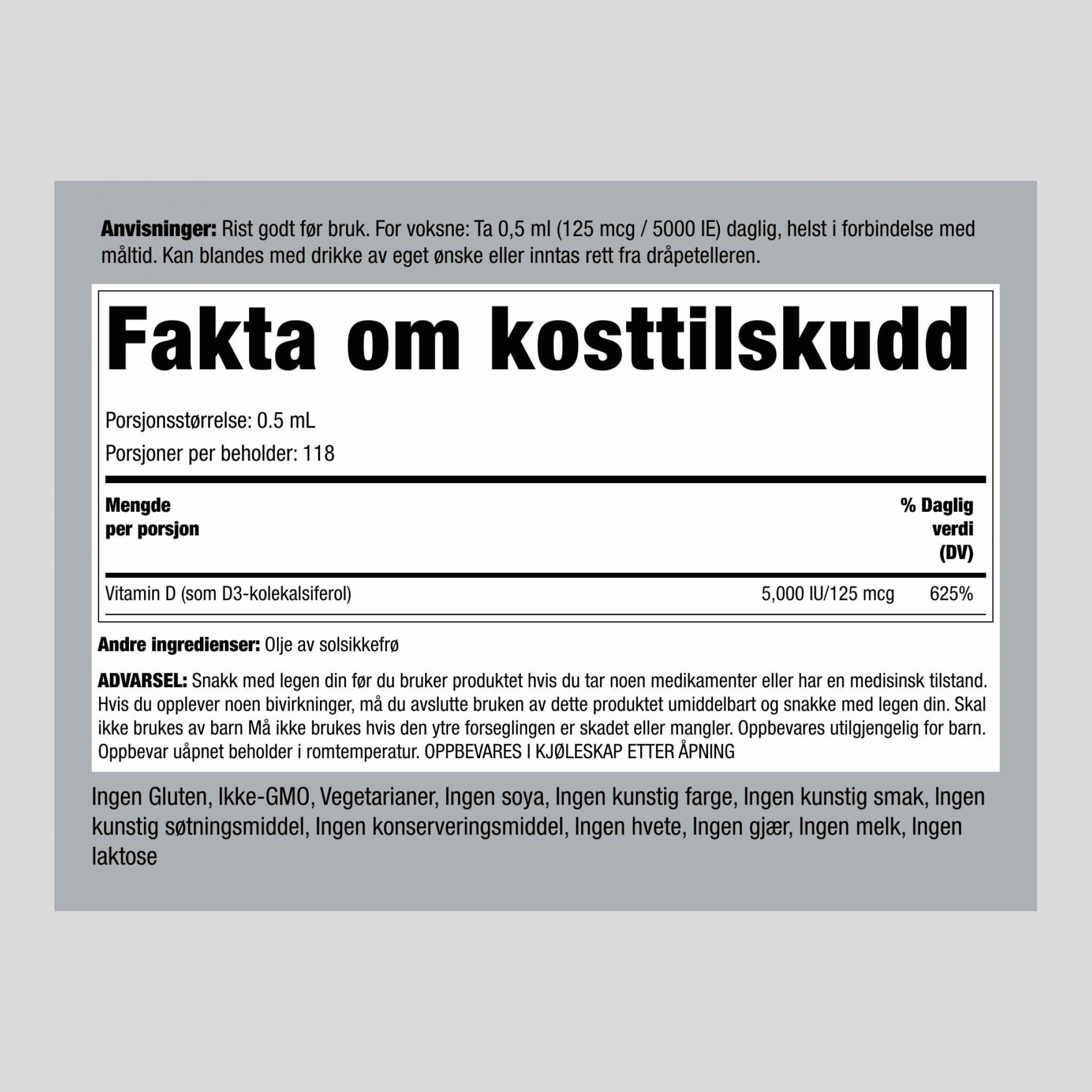 Flytende Vitamin D3 , 5000 IU 2 ounce 59 ml Pipetteflaske 3 Agmatinsulfat