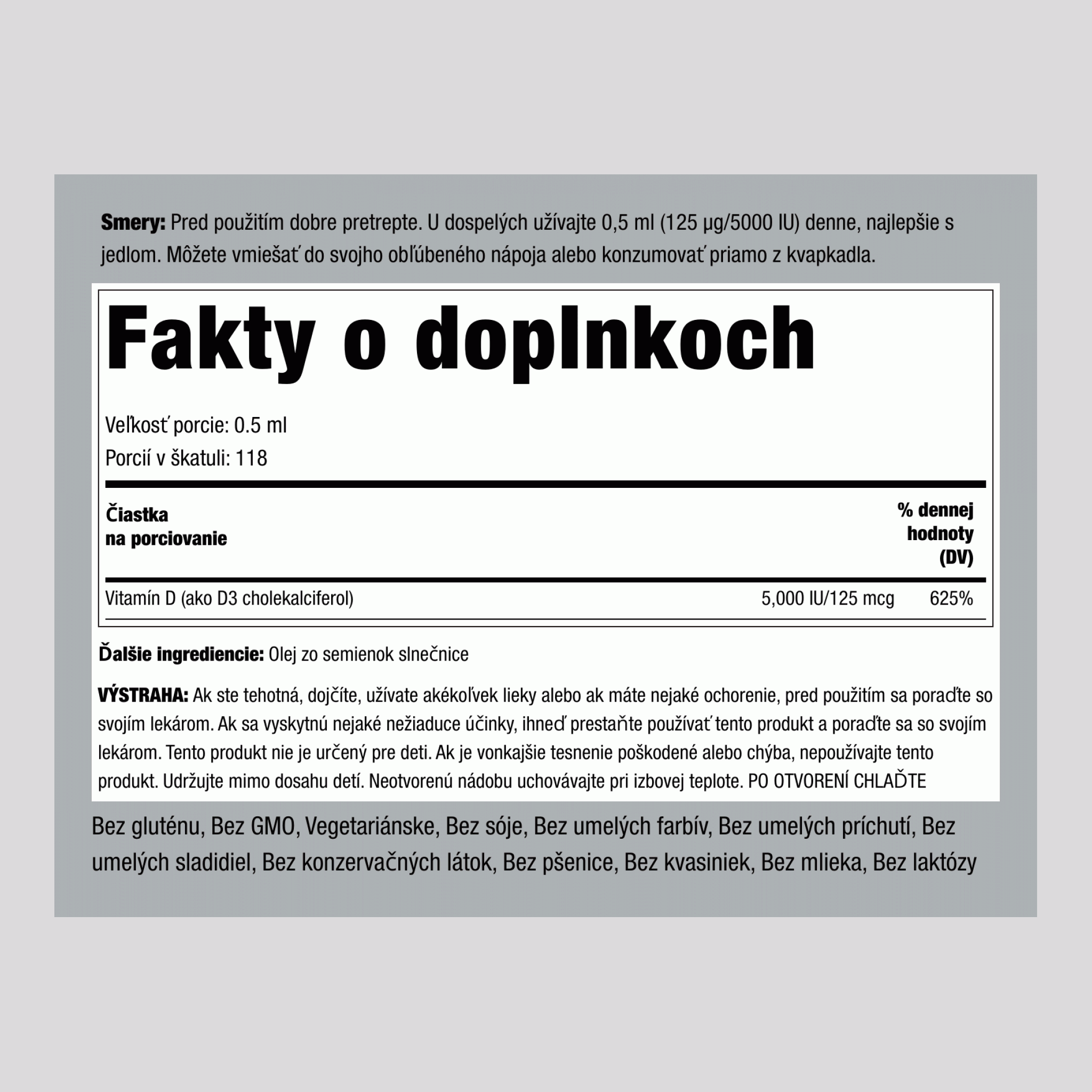 Tekutý vitamín D3 , 5000 IU 2 fl oz 59 ml Fľaša na kvapkadlo 3 Agmatinsíran
