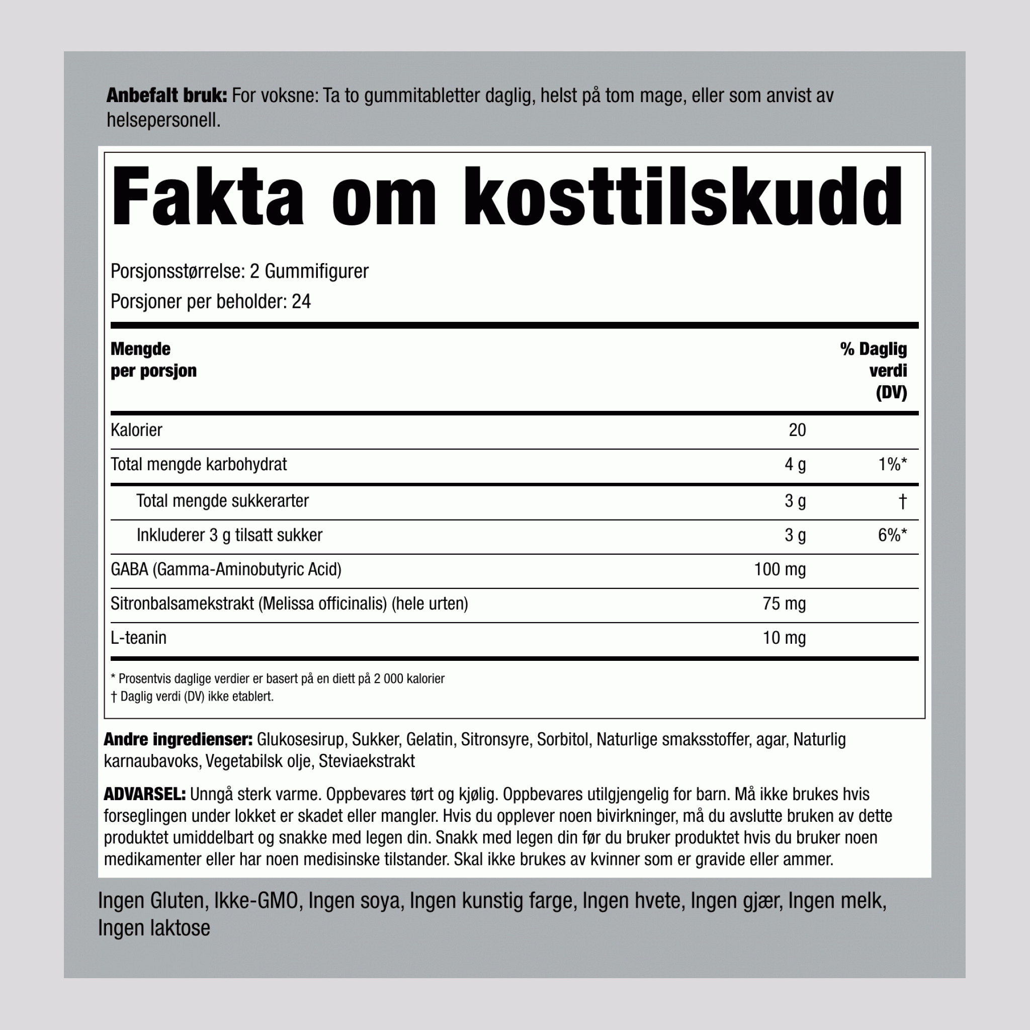 Beroligende Stress Support + GABA & L-Theanin (Deilig Sitron & Jordbær), 60 Gummies, 2 Flasker
