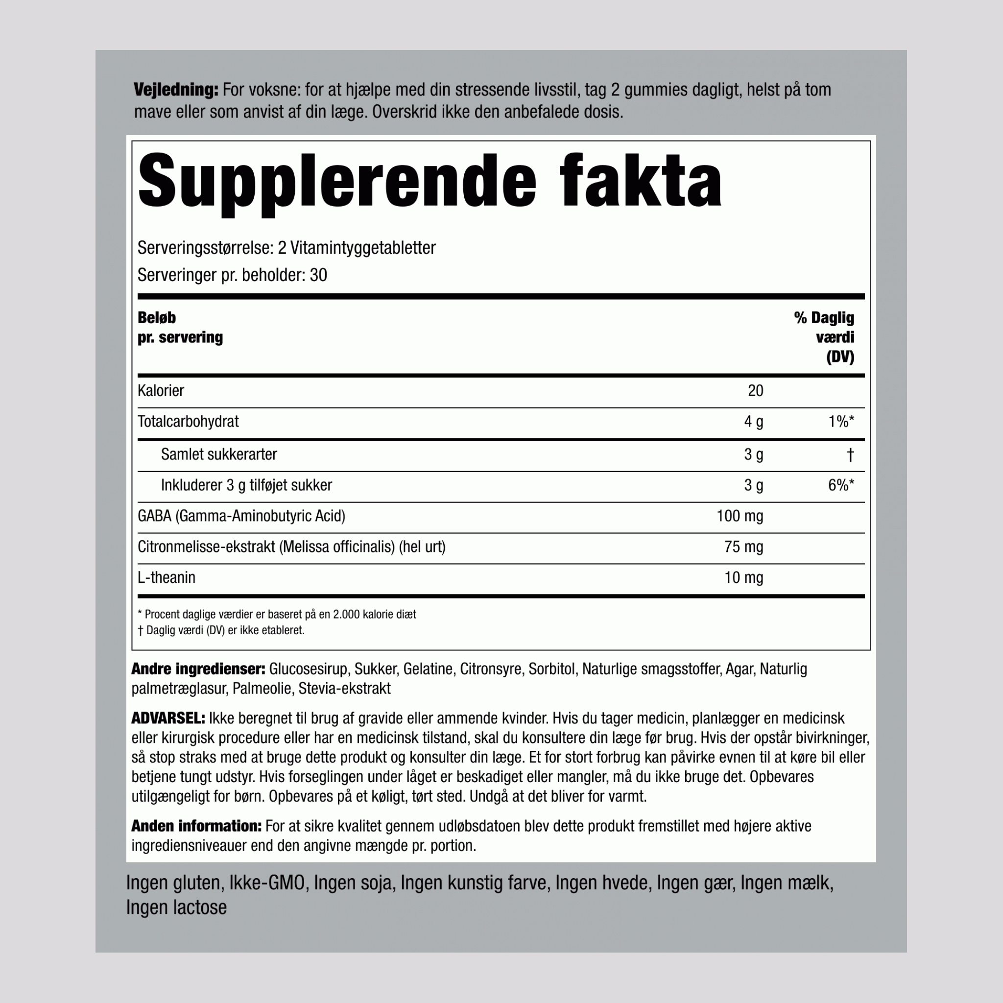 Beroligende Stressstøtte + GABA & L-Theanine (Lækker Citron & Jordbær), 60 Gummies