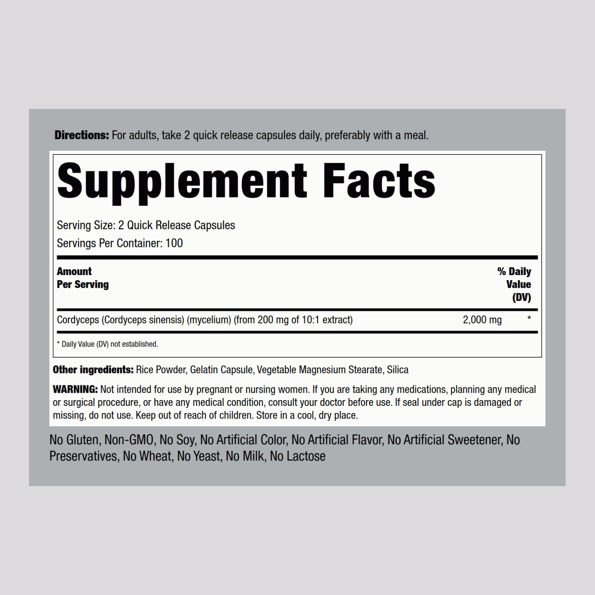 Cordyceps Mushroom, 2000 mg (per serving), 200 Quick Release Capsules, 2  Bottles