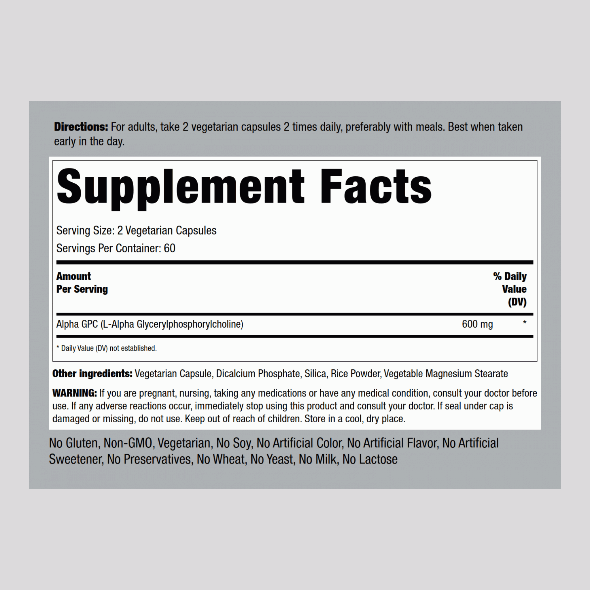 Alpha GPC, 600 mg (per serving), 120 Vegetarian Capsules