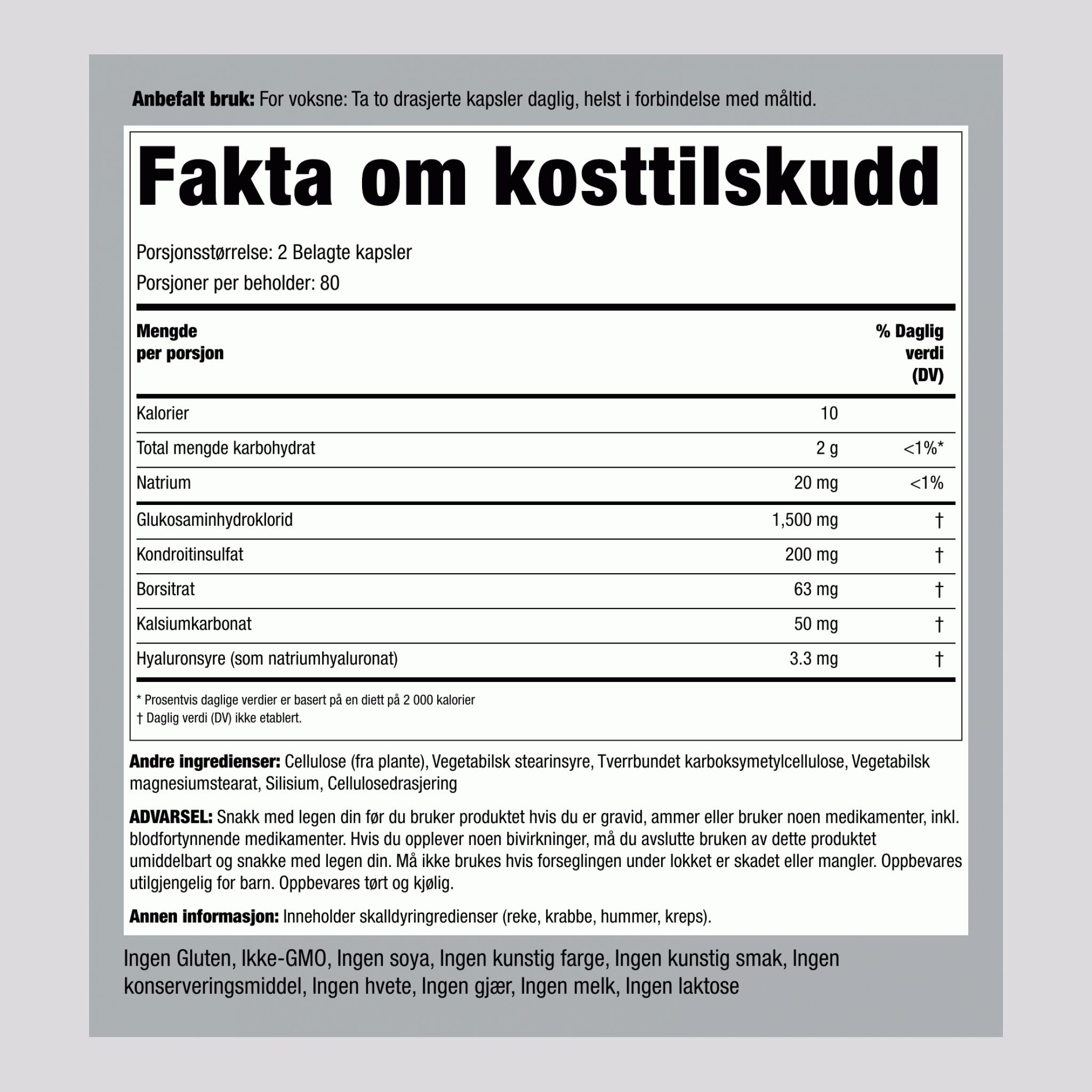 Avansert glukosamin kondroitin hyaluronsyre 160 Belagte kapsler       