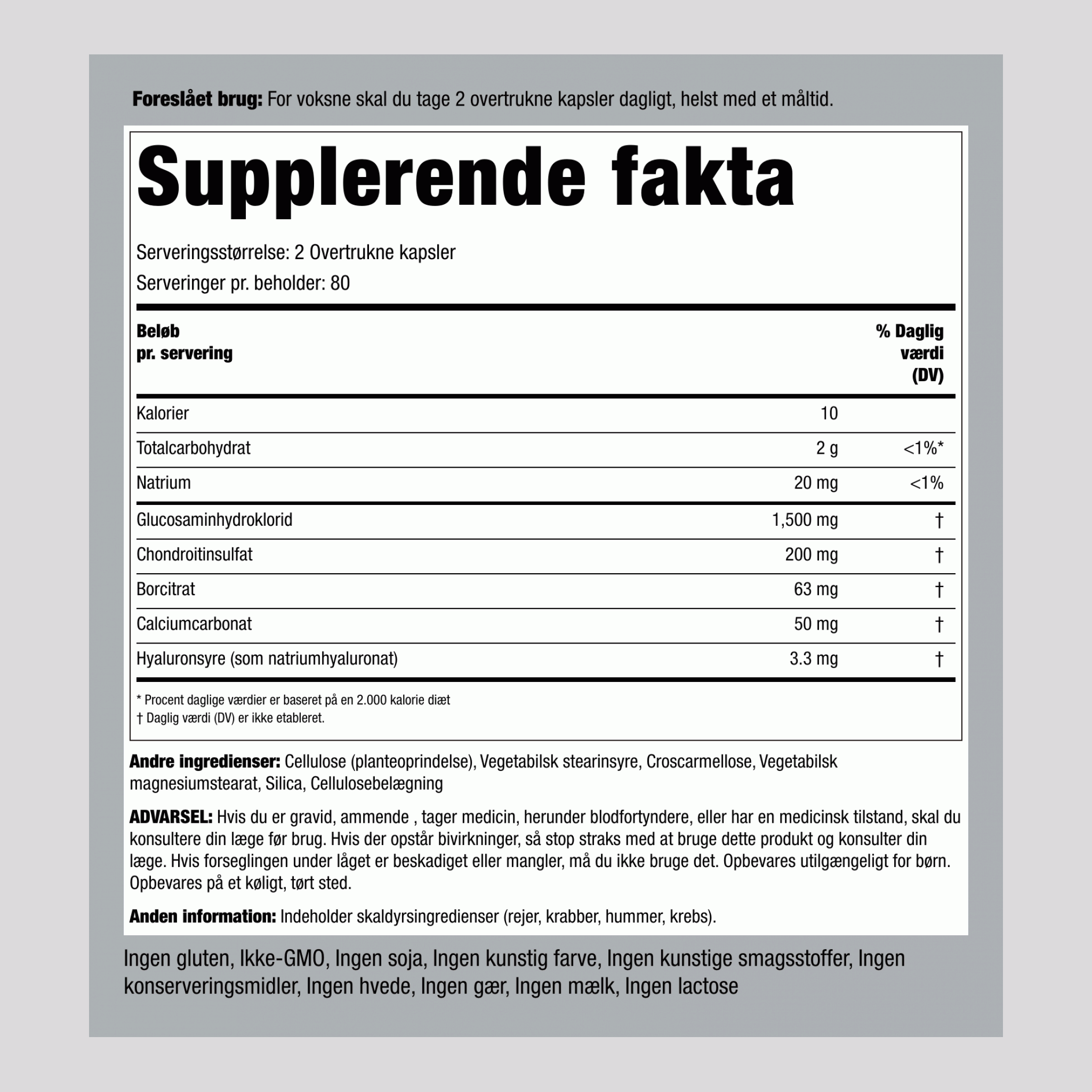 Avanceret glucosamin-chondroitin-hyaluronsyre,  160 Overtrukne kapsler 2 Flasker